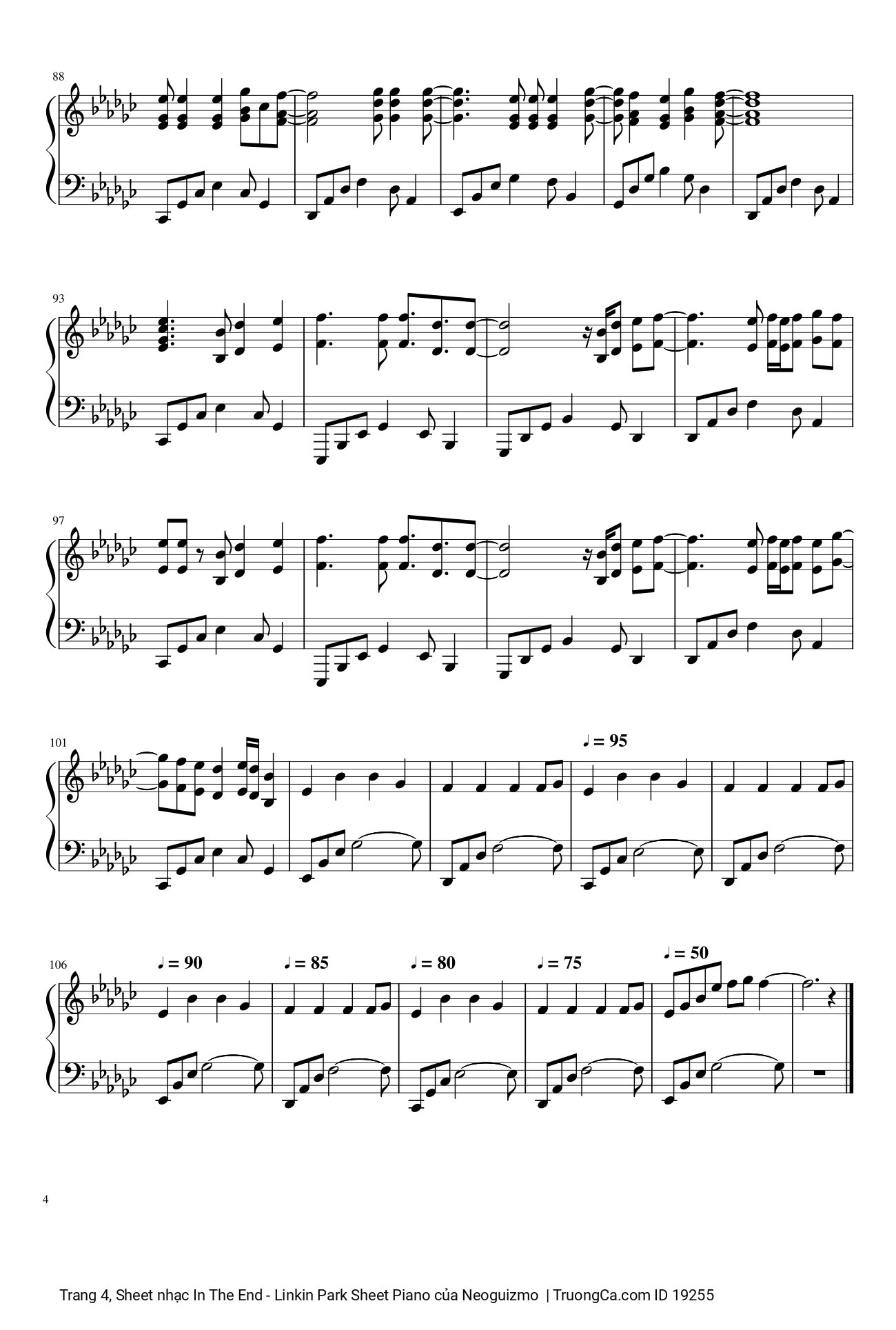 Page 4 of the piano sheet music PDF – In The End Sheet Piano by Neoguizmo