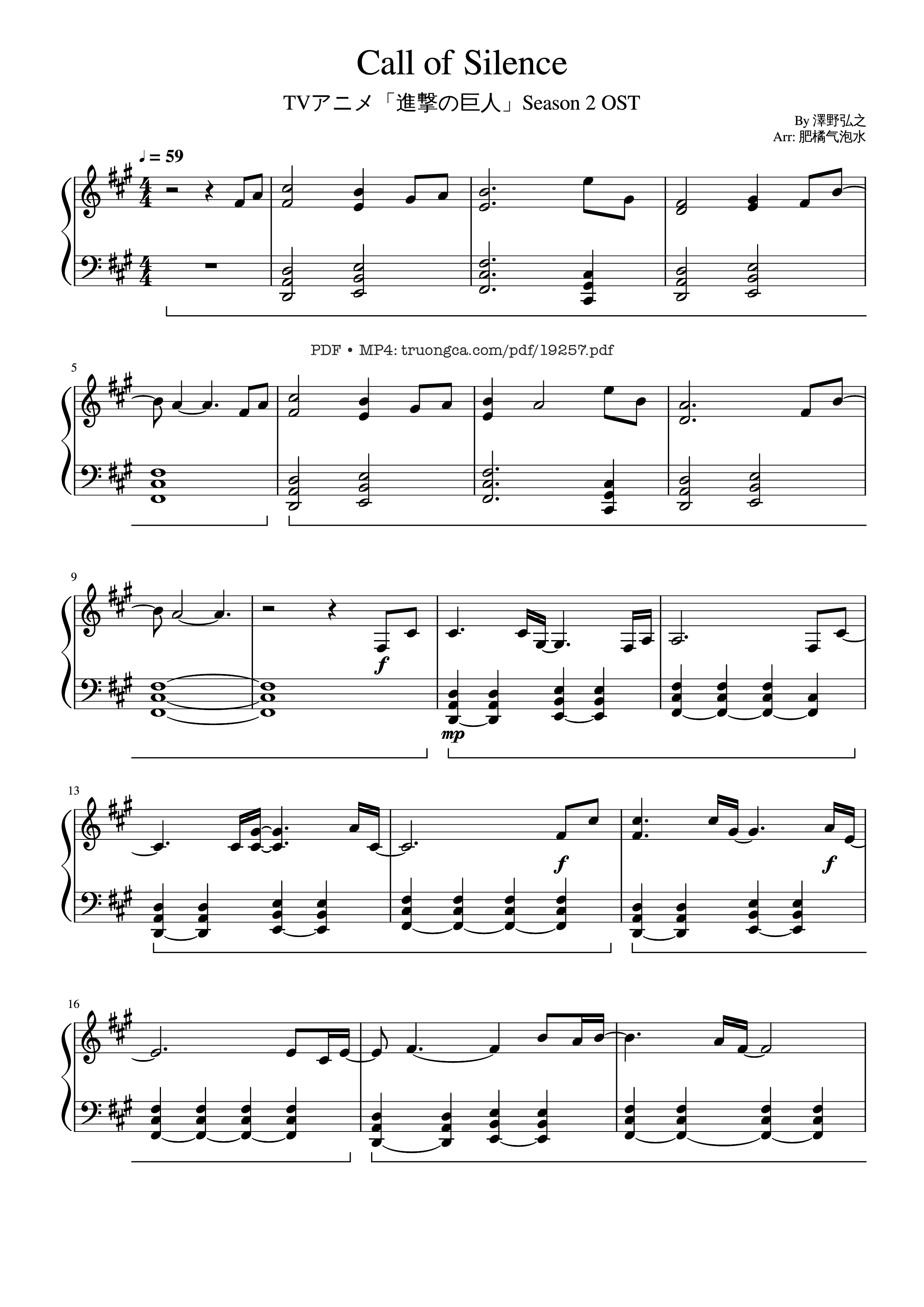 Page 1 of the piano sheet music PDF – Call of silence Sheet Piano by Hiroyuki Sawano