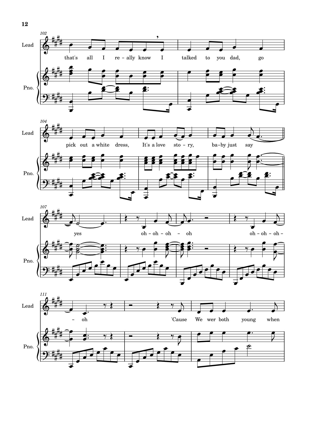 Page 12 of the piano sheet music PDF – Love Story (Taylor