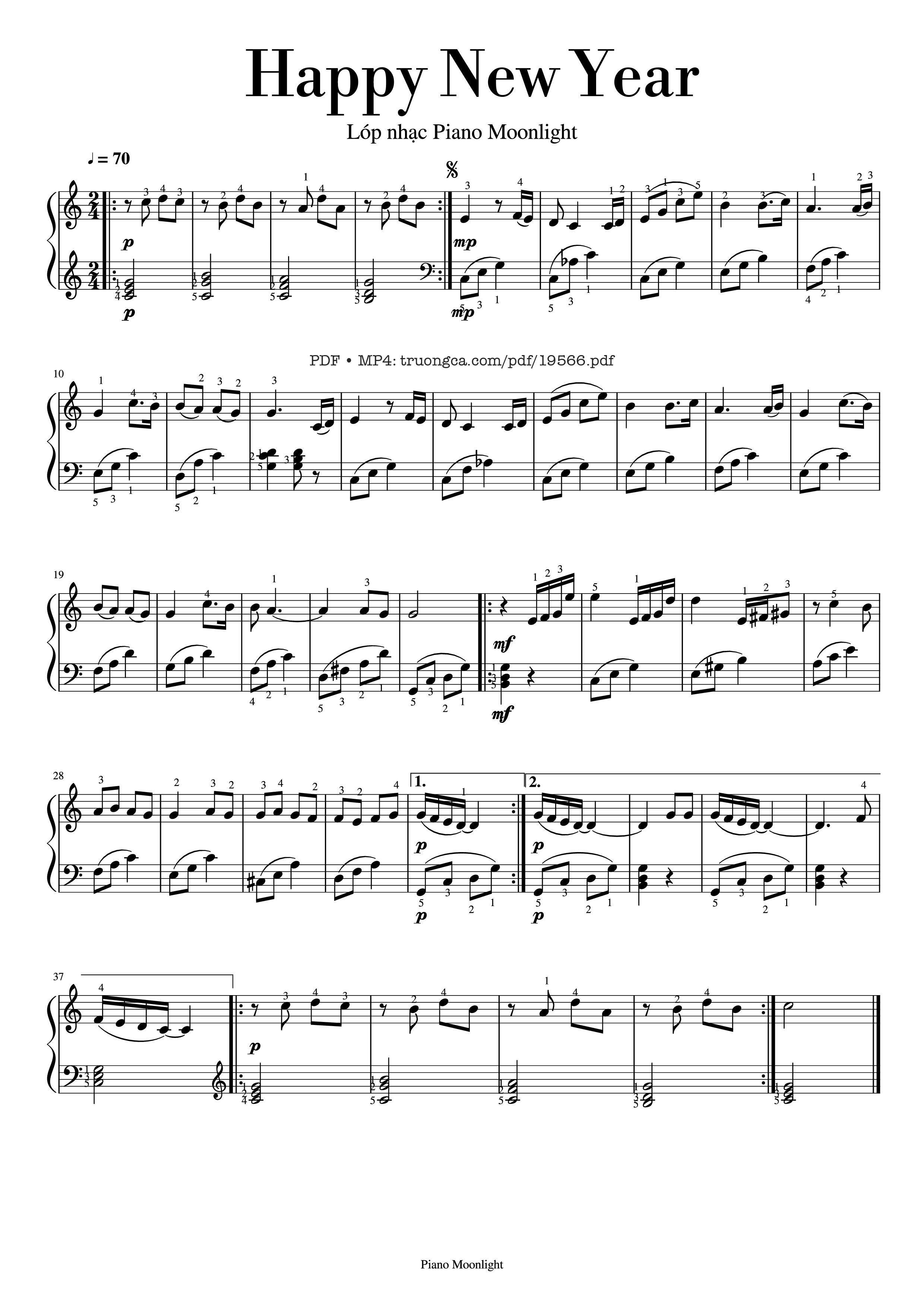Page 1 of the piano sheet music PDF – Happy New Year Sheet Piano by Tuần Châu