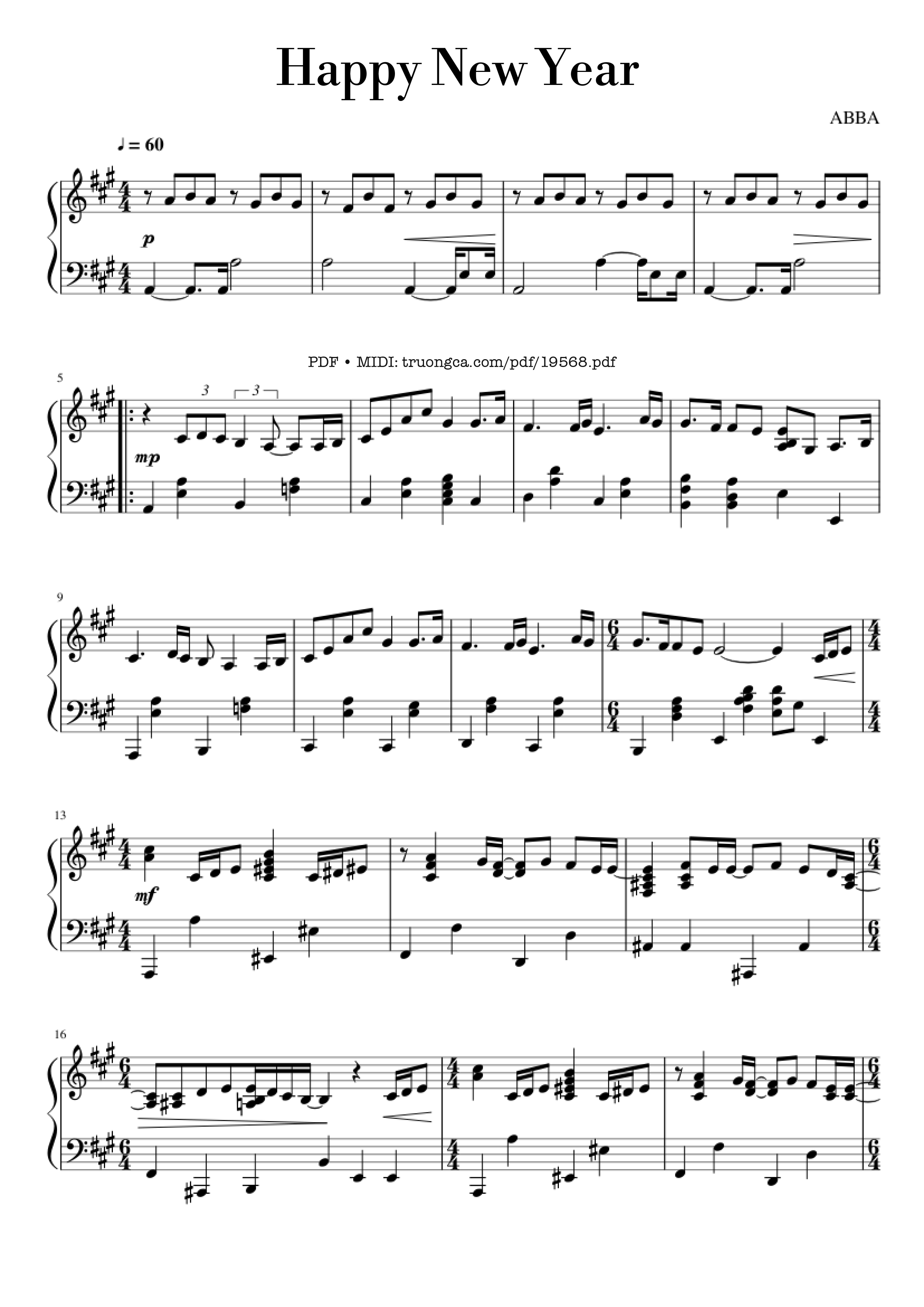 Page 1 of the piano sheet music PDF – Happy New Year Sheet Piano by ABBA