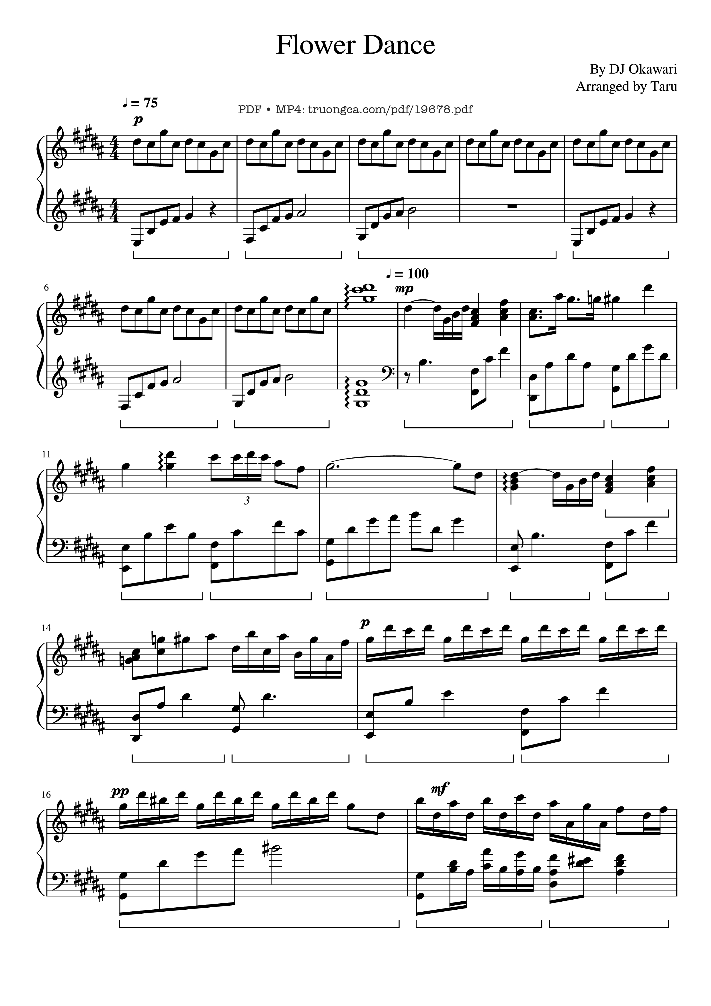 Page 1 of the piano sheet music PDF – Flower Dance Sheet Piano by DJ Okawari