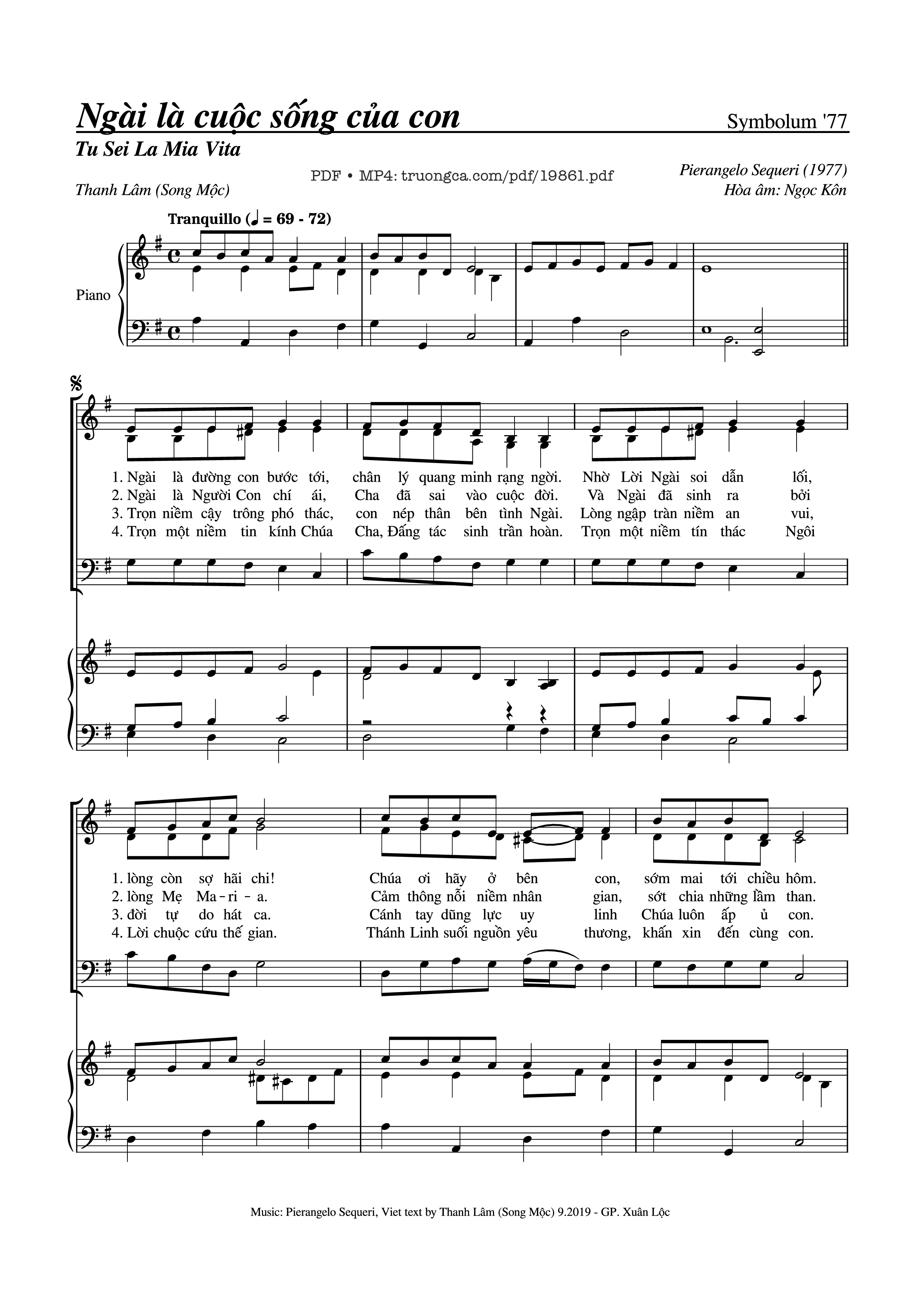 Page 1 of the piano sheet music PDF – Ngài là cuộc sống của con Sheet đệm Piano by Thanh Lâm