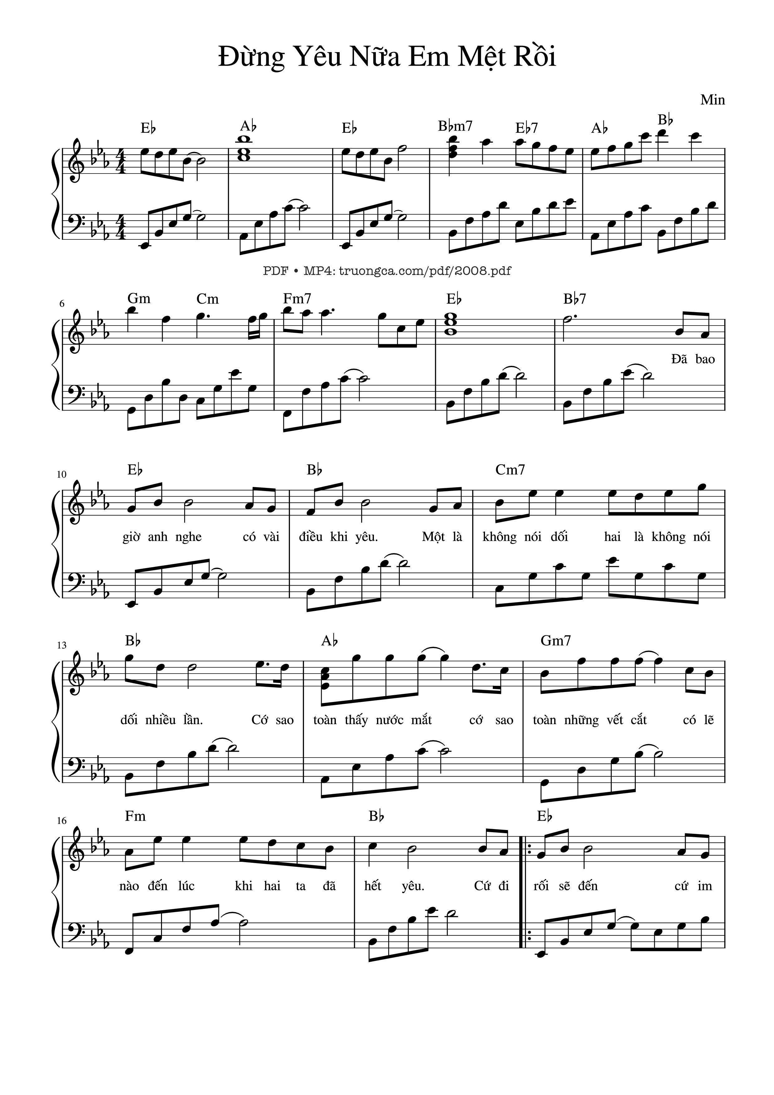 Page 1 of the piano sheet music PDF – Đừng yêu nữa, em mệt rồi Piano by Nguyễn Phúc Thiện