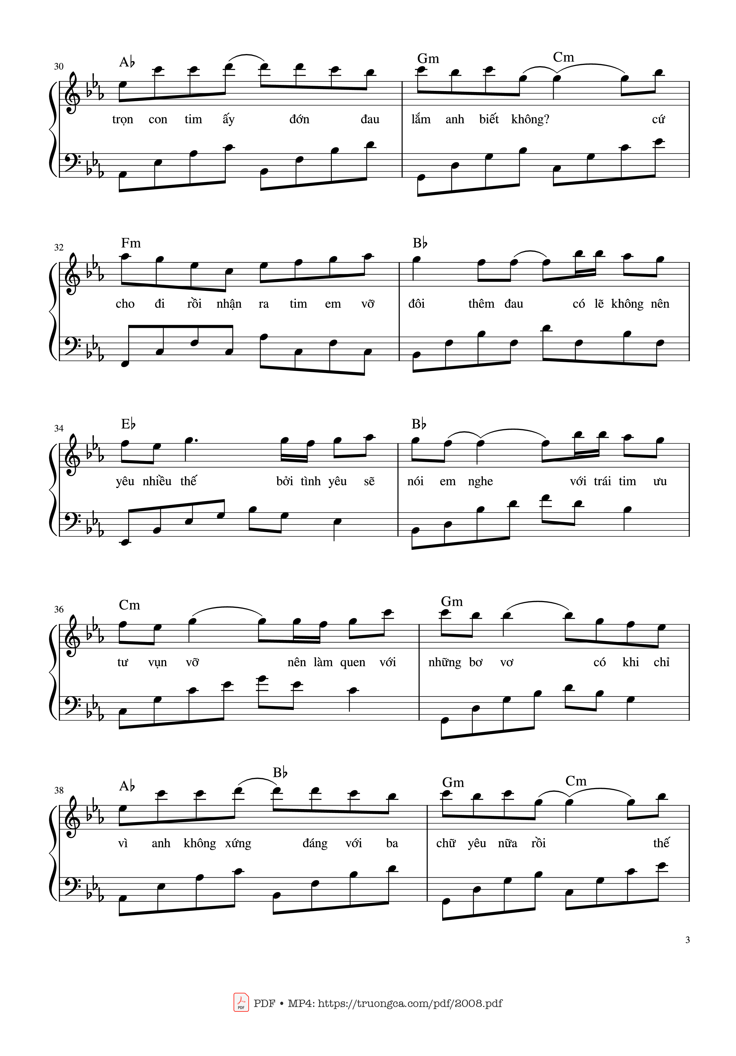 Page 3 of the piano sheet music PDF – Đừng yêu nữa, em mệt rồi Piano by Nguyễn Phúc Thiện