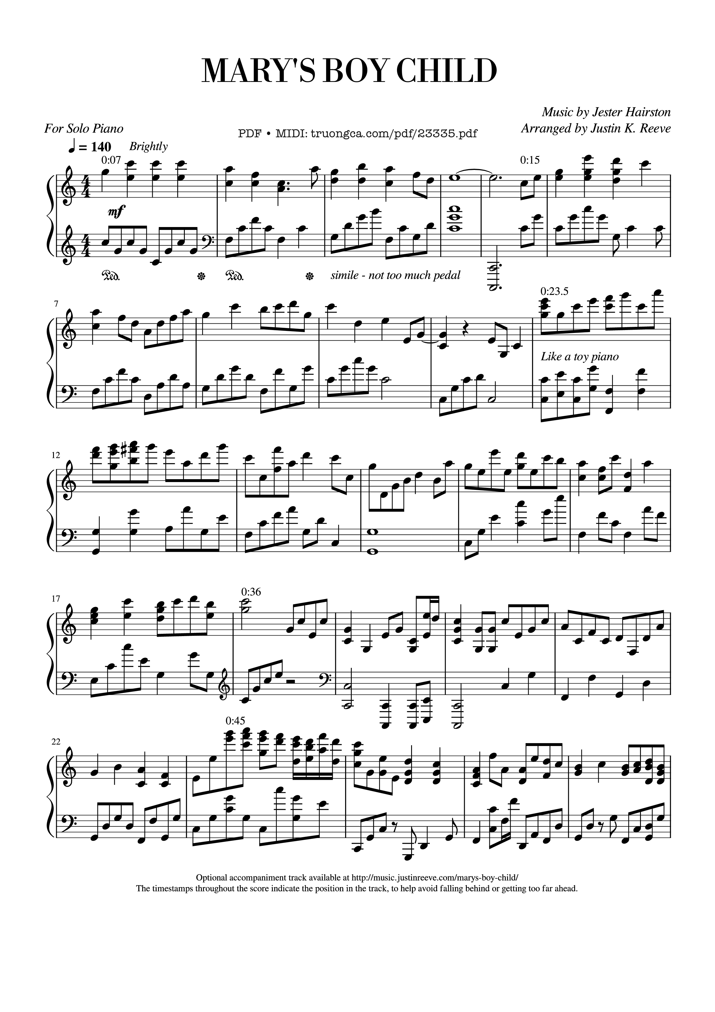 Page 1 of the piano sheet music PDF – Mary