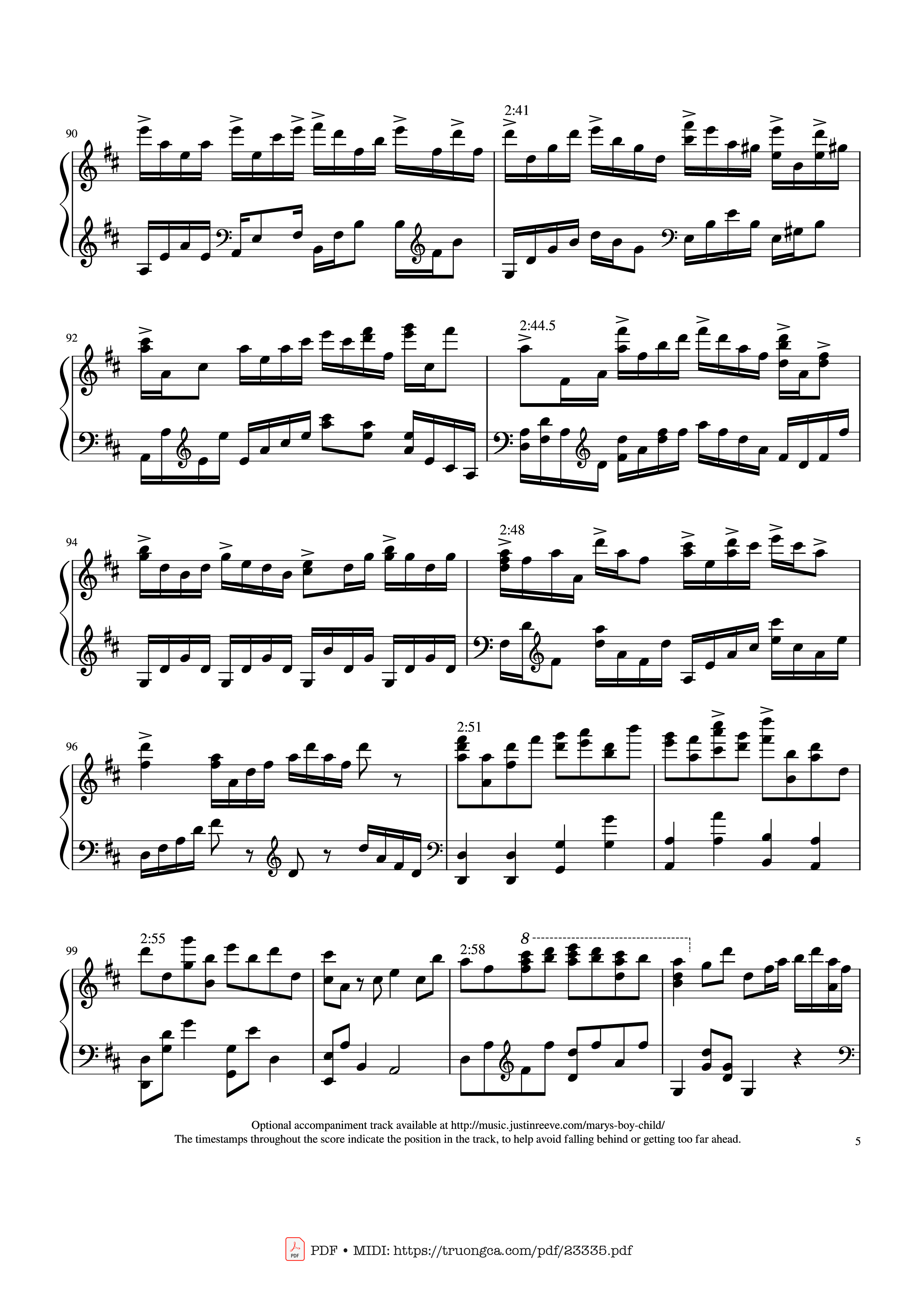 Page 5 of the piano sheet music PDF – Mary