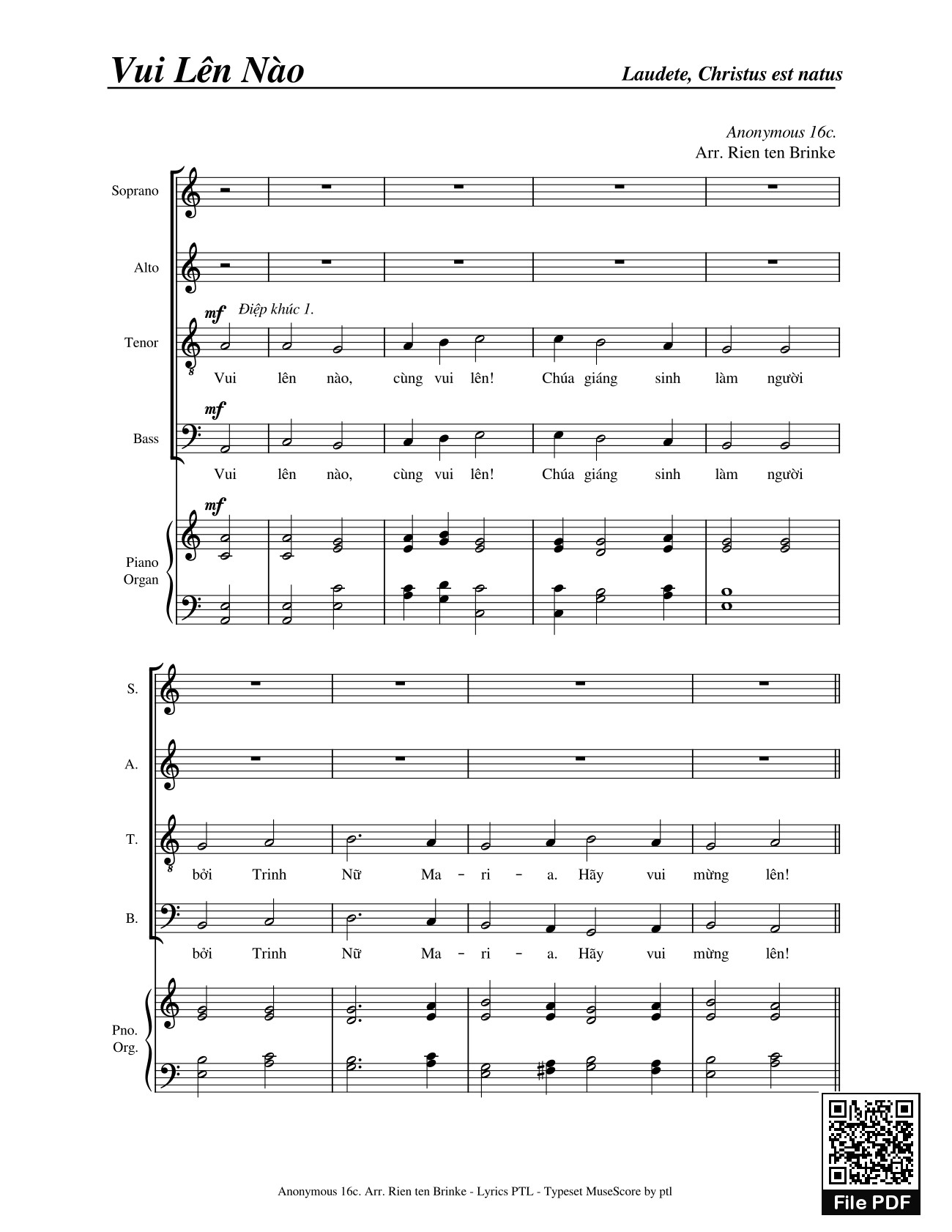Page 1 of the piano sheet music PDF – Vui Lên Nào (4 bè SATB, GAUDETE) by Giang Tâm