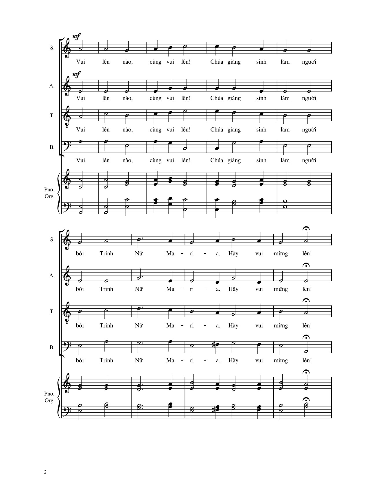 Page 2 of the piano sheet music PDF – Vui Lên Nào (4 bè SATB, GAUDETE) by Giang Tâm