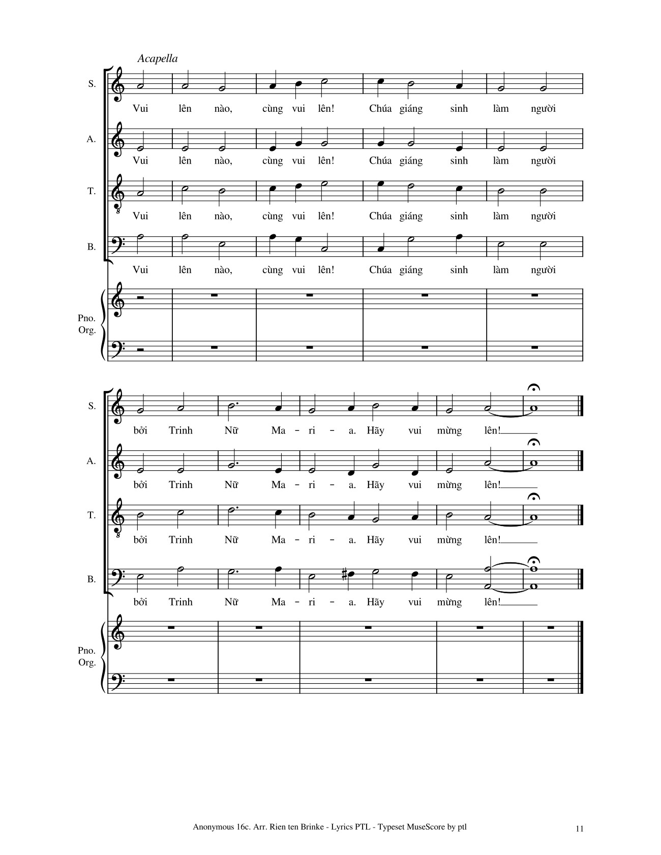 Page 11 of the piano sheet music PDF – Vui Lên Nào (4 bè SATB, GAUDETE) by Giang Tâm