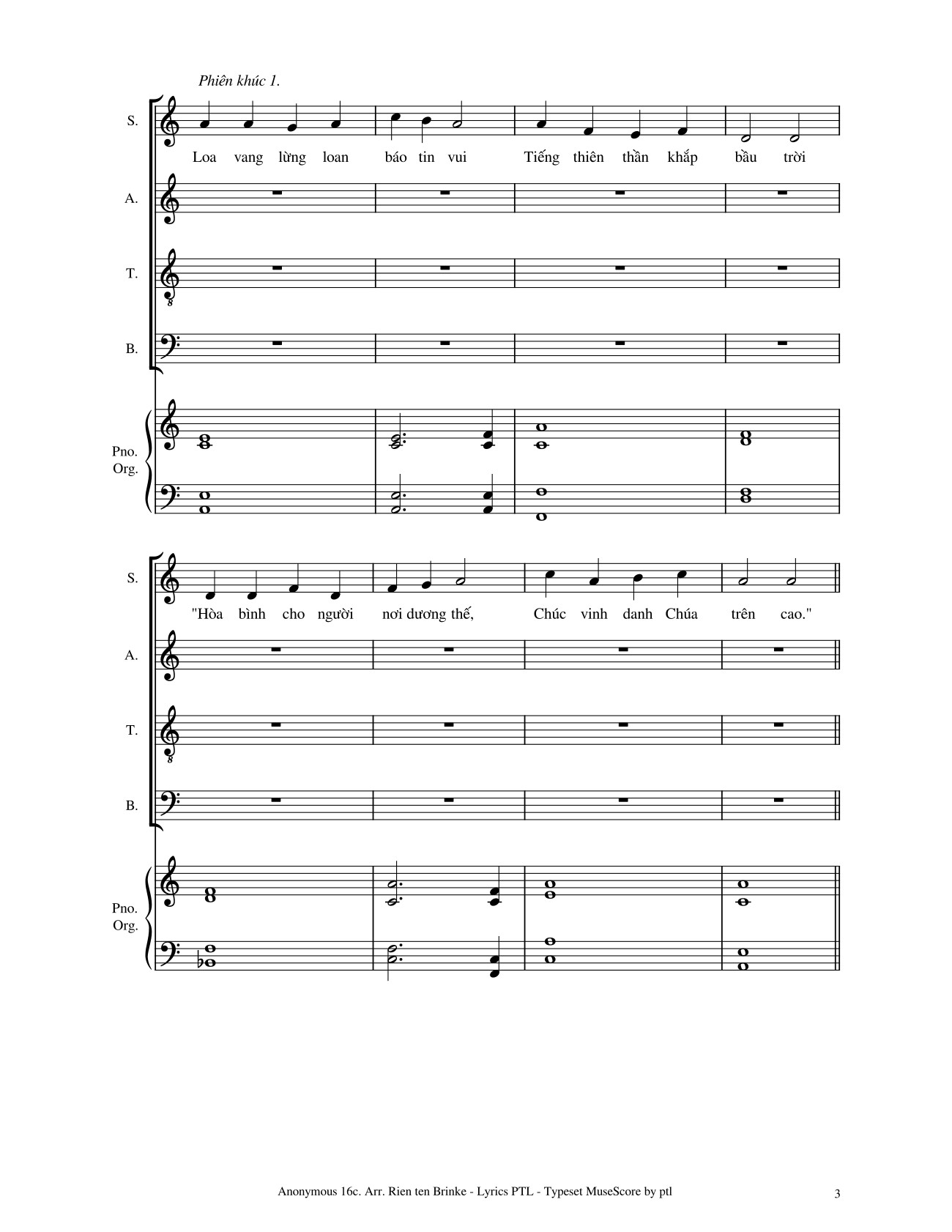 Page 3 of the piano sheet music PDF – Vui Lên Nào (4 bè SATB, GAUDETE) by Giang Tâm