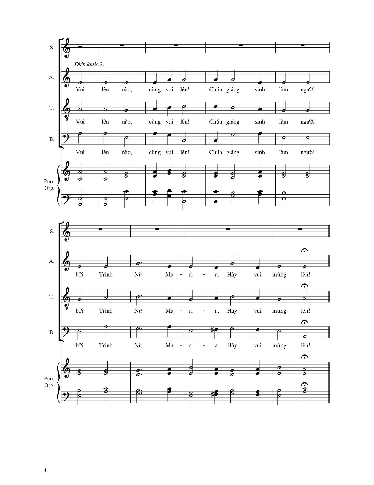 Page 4 of the piano sheet music PDF – Vui Lên Nào (4 bè SATB, GAUDETE) by Giang Tâm