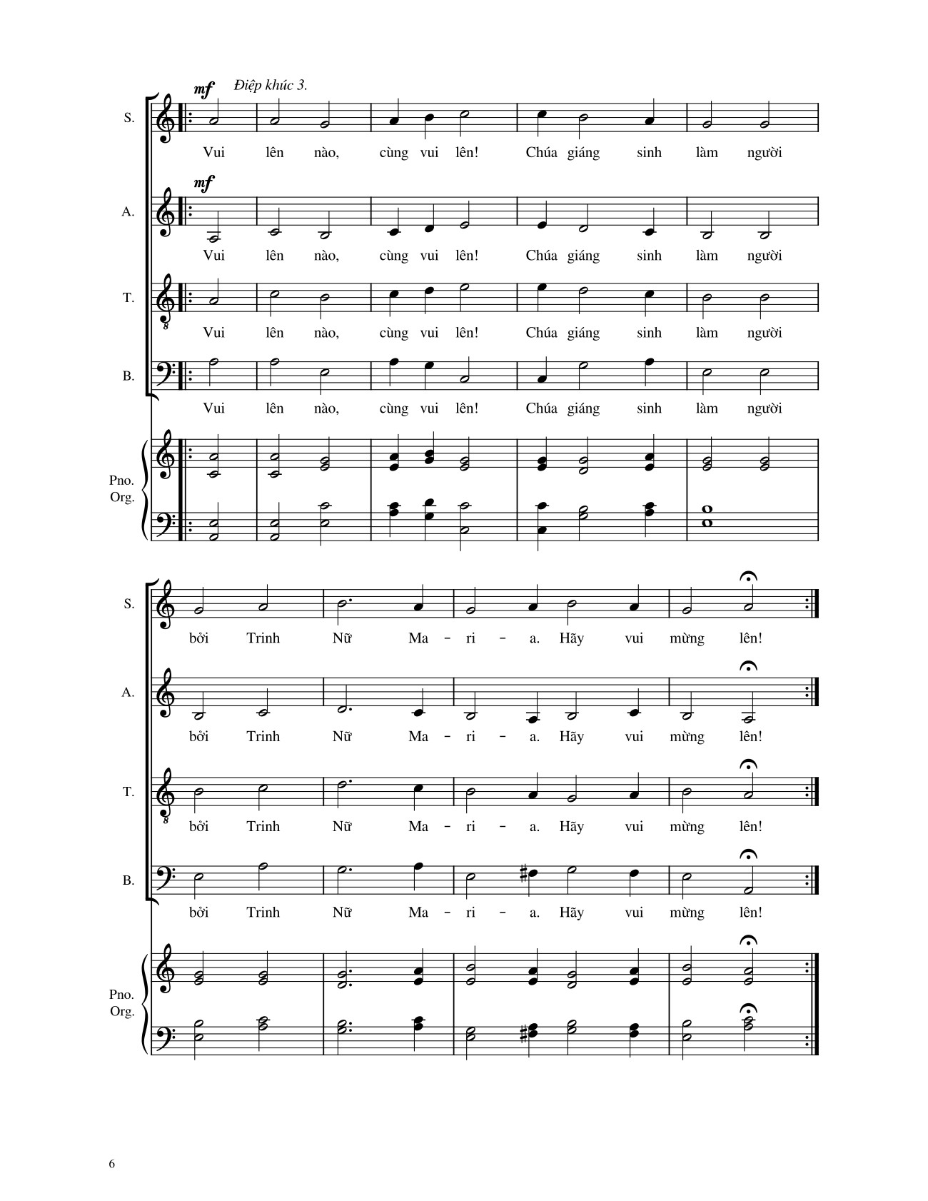 Page 6 of the piano sheet music PDF – Vui Lên Nào (4 bè SATB, GAUDETE) by Giang Tâm
