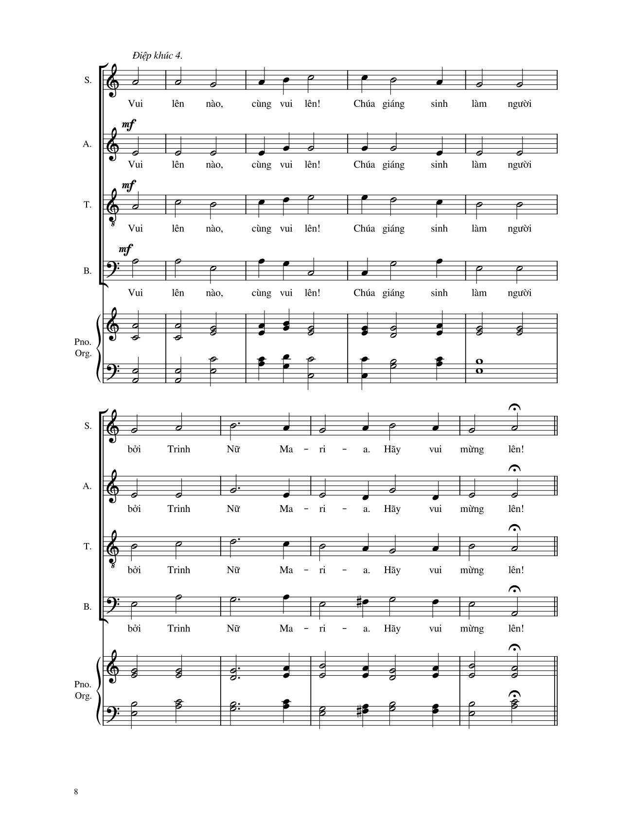 Page 8 of the piano sheet music PDF – Vui Lên Nào (4 bè SATB, GAUDETE) by Giang Tâm