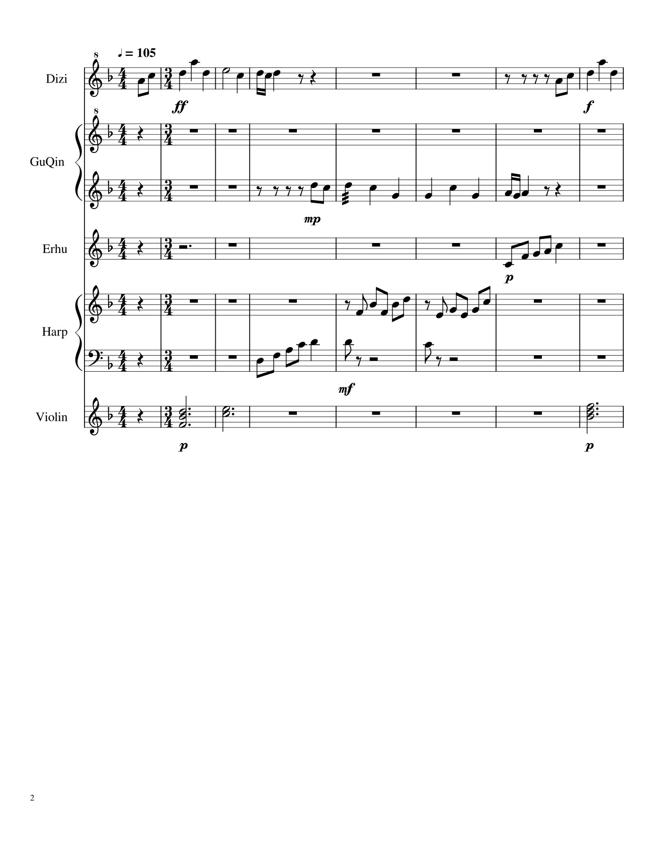 Page 2 of the piano sheet music PDF – Traditional Chinese Music Sheet Violin by TheLight OI