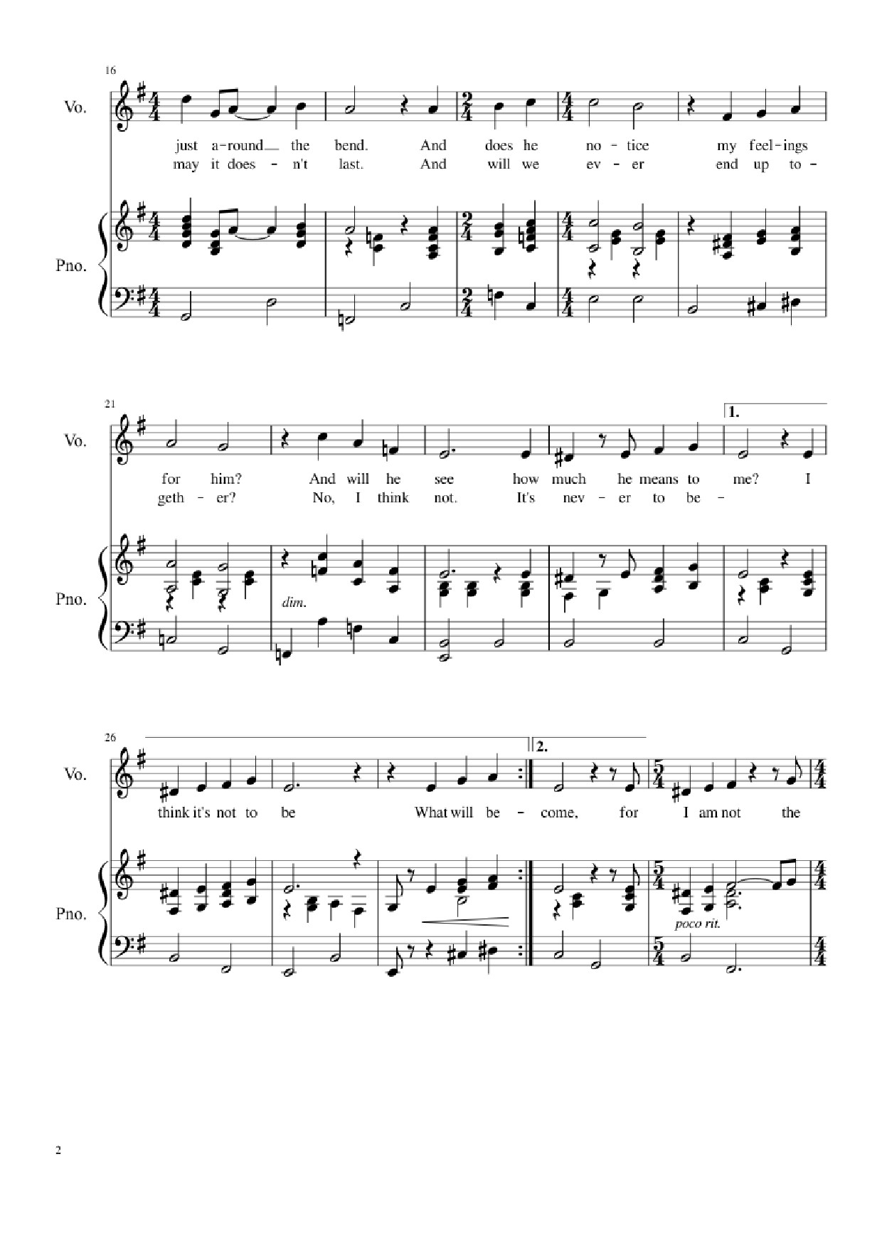 Page 2 of the piano sheet music PDF – Sally