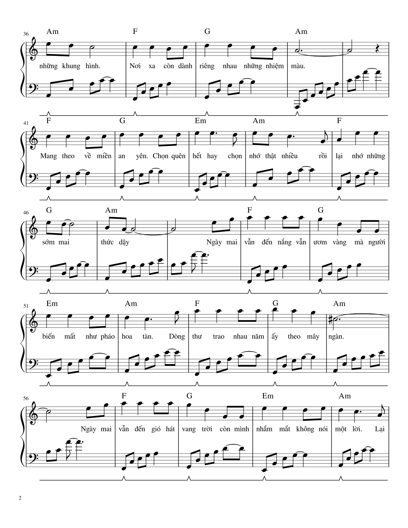 Page 2 of the piano sheet music PDF – Nhắm Mắt Thấy Mùa Hè Sheet Piano by Nguyên Hà