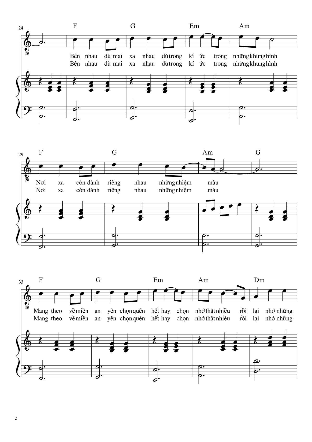 Page 2 of the piano sheet music PDF – Nhắm Mắt Thấy Mùa Hè (đệm hát) by Nguyên Hà