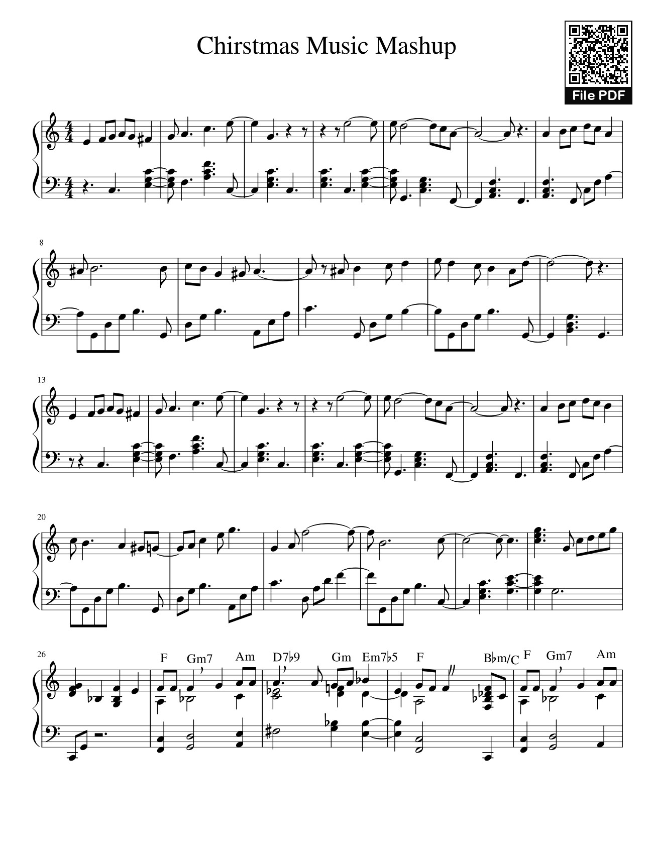 Page 1 of the piano sheet music PDF – Chirstmas Music Mashup Sheet Piano by Bapokin