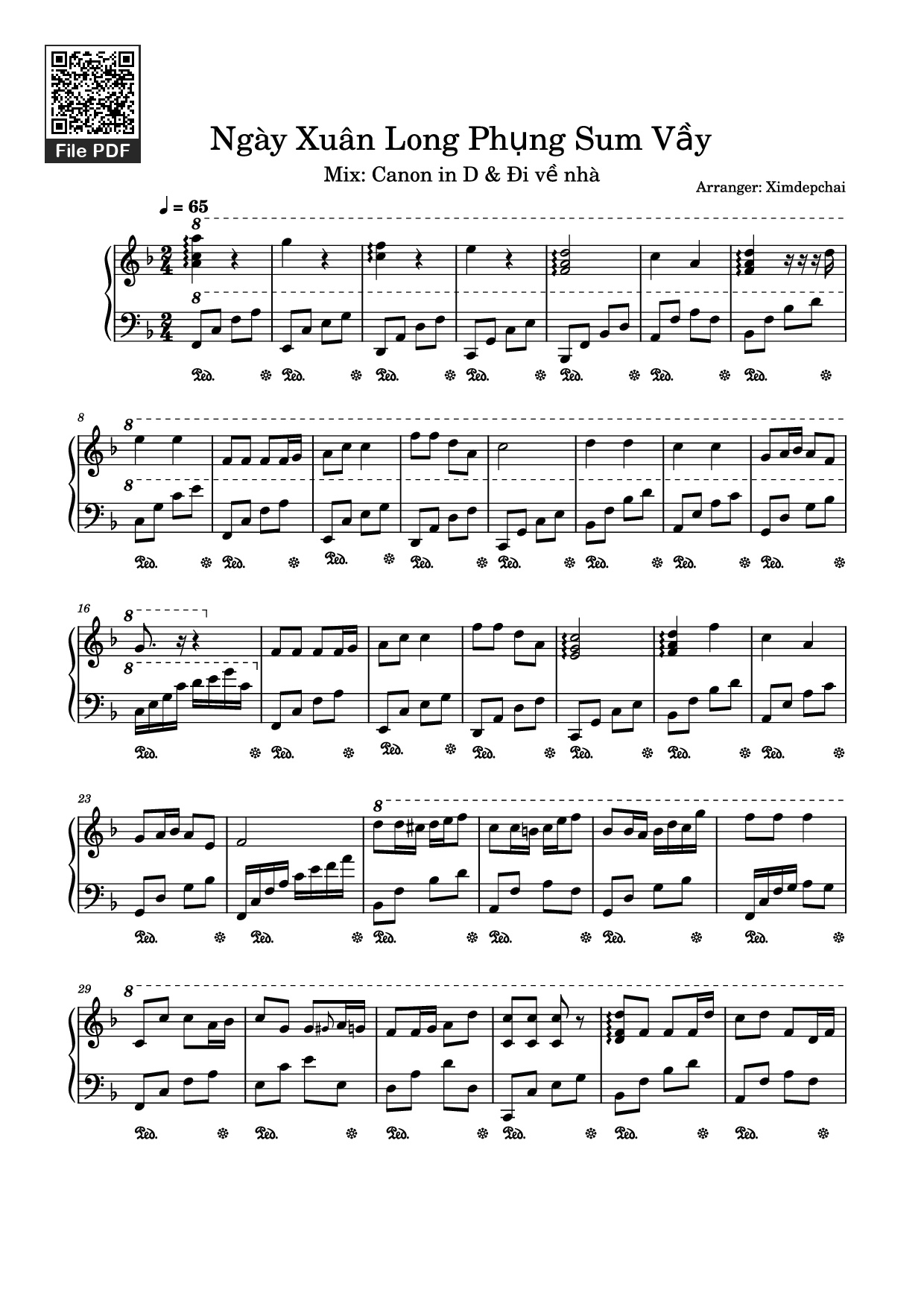 Page 1 of the piano sheet music PDF – Ngày Xuân Long Phụng Sum Vầy Mix Đi Về Nhà Piano by Quang Huy