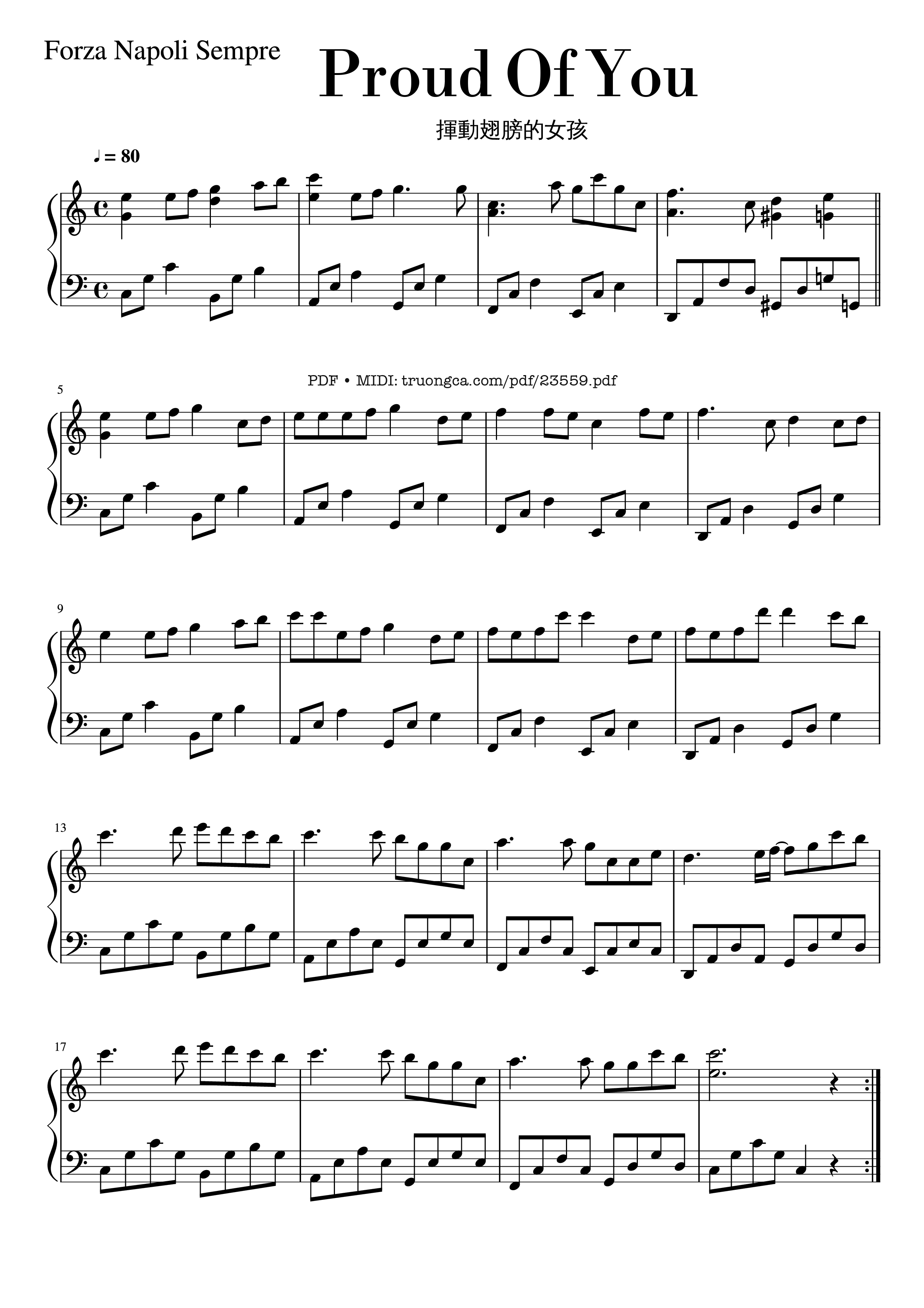 Page 1 of the piano sheet music PDF – Proud Of You Sheet Piano by Aima Napoletana