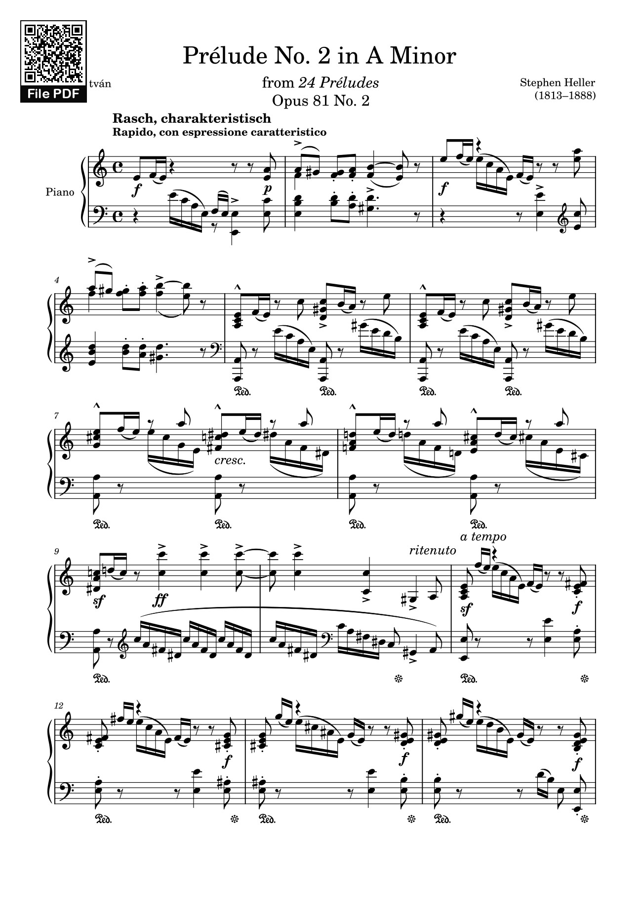 Page 1 of the piano sheet music PDF – Prélude No. 2 in A Minor Sheet Piano by Stephen Heller