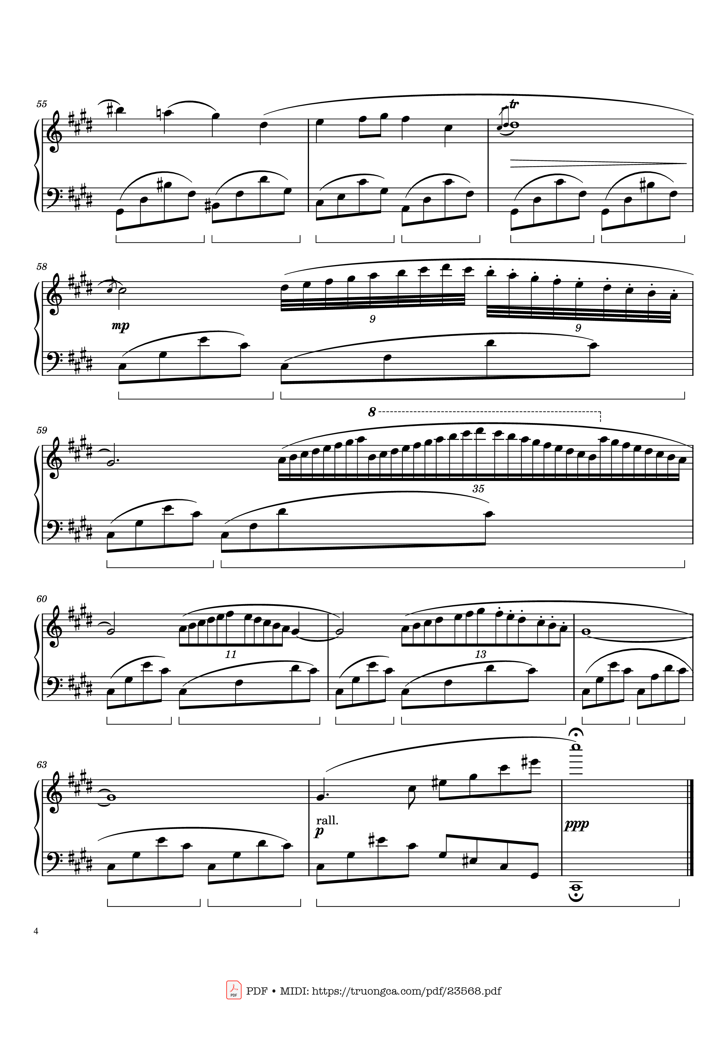 Page 4 of the piano sheet music PDF Piano – Chopin Nocturne in C sharp Minor Sheet Piano by Frédéric Chopin