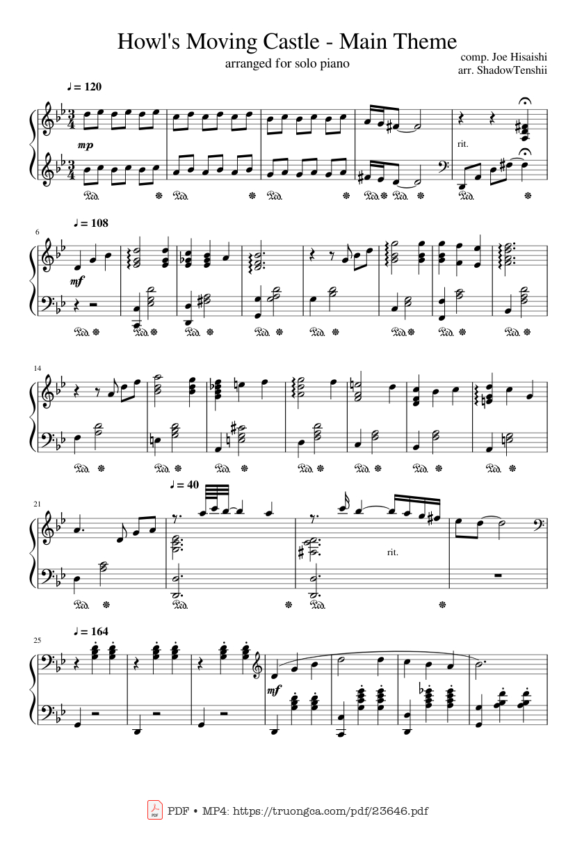 Page 1 of the piano sheet music PDF – Howl