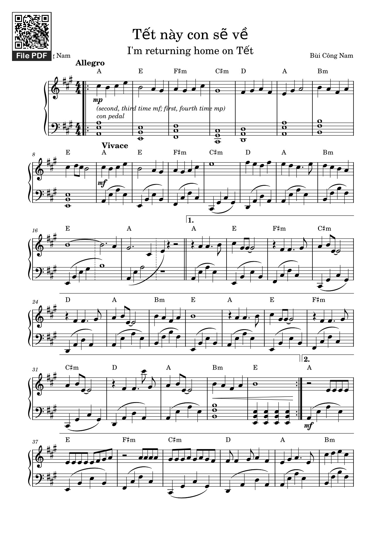 Page 1 of the piano sheet music PDF – Tết này con sẽ về Sheet Piano by Kipi91212