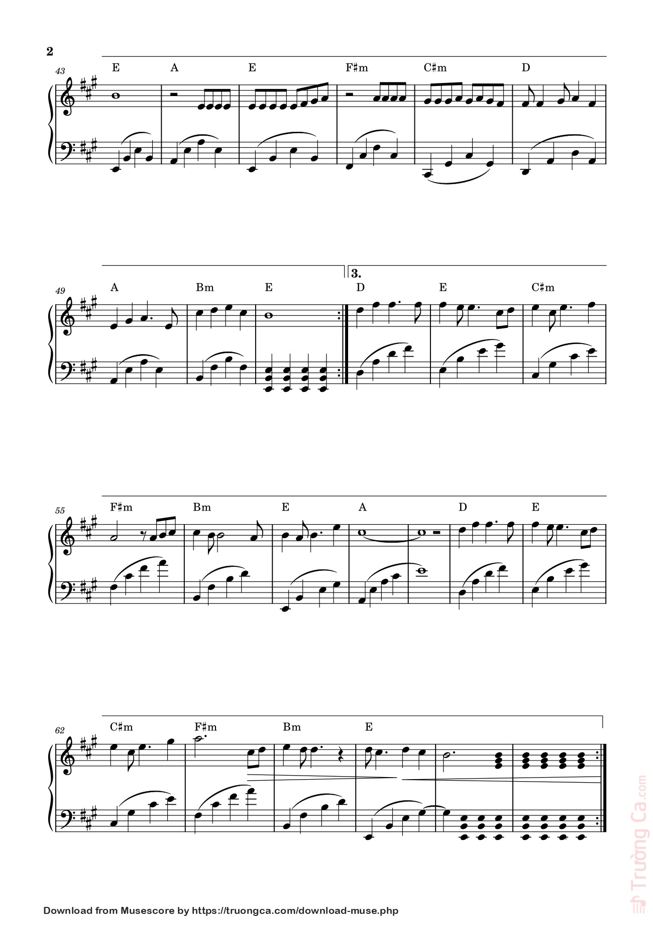 Page 2 of the piano sheet music PDF – Tết này con sẽ về Sheet Piano by Kipi91212