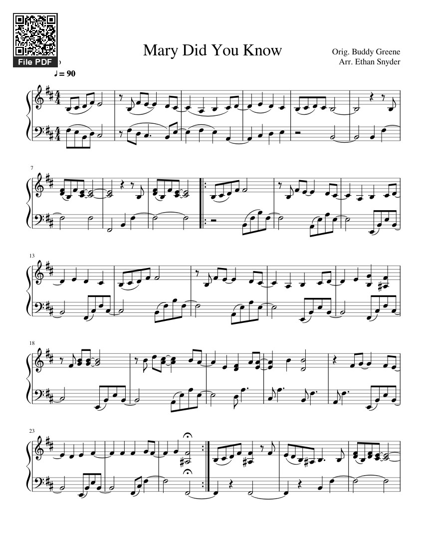 Page 1 of the piano sheet music PDF – Mary Did You Know Sheet Piano by Techdude