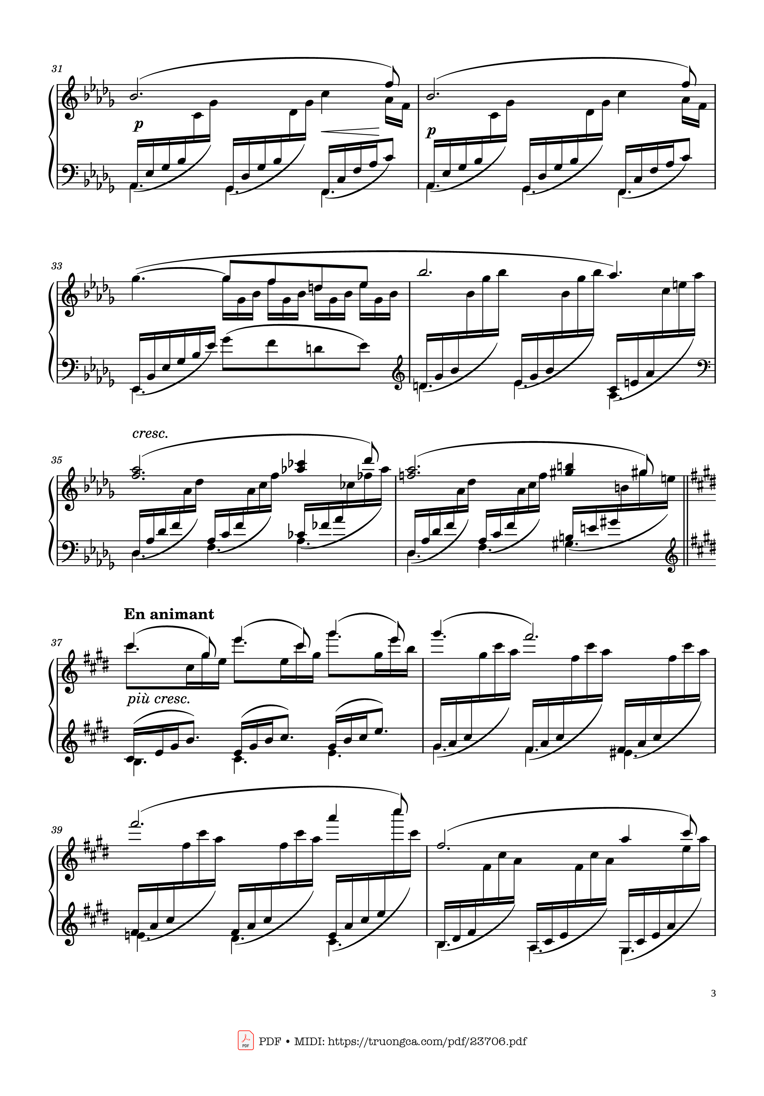 Page 3 of the piano sheet music PDF – Clair de Lune Sheet Piano by Claude Debussy