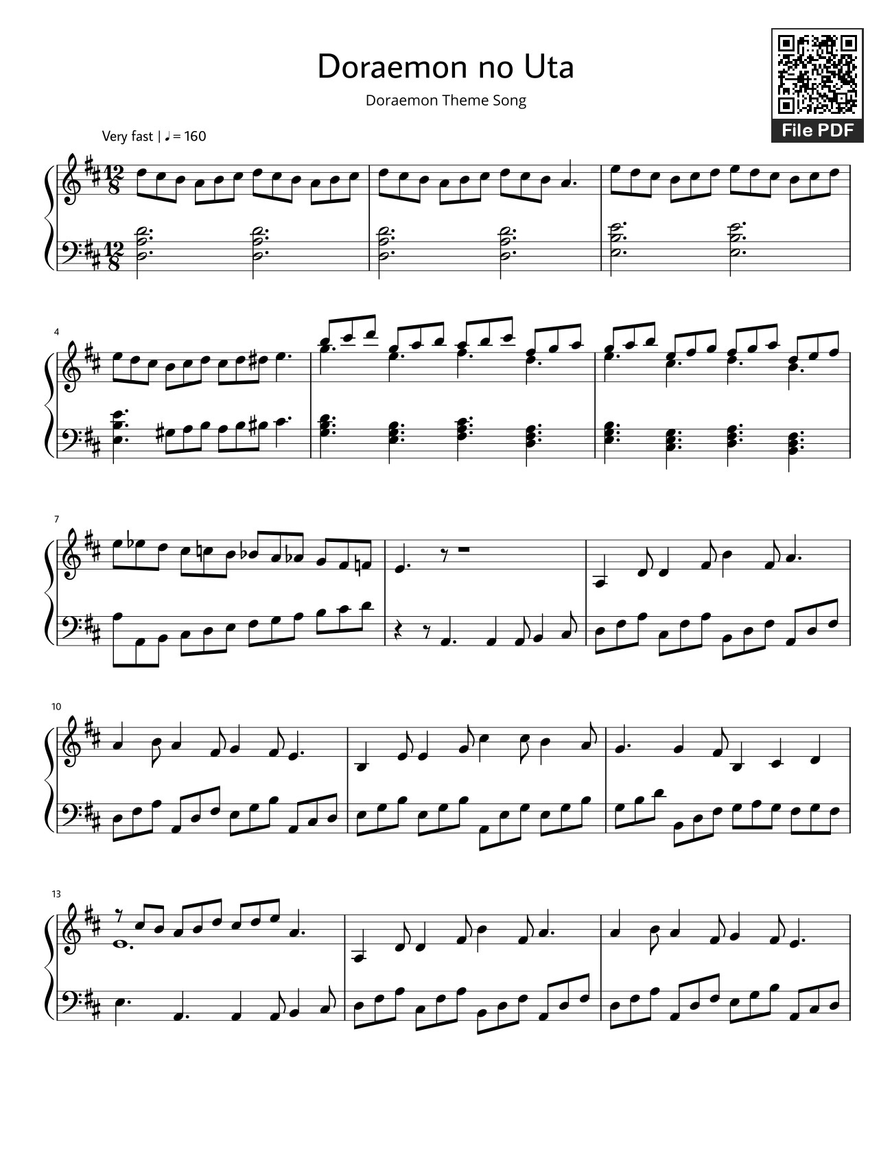 Page 1 of the piano sheet music PDF – Doraemon no Uta Sheet Piano by Vũ Dũng