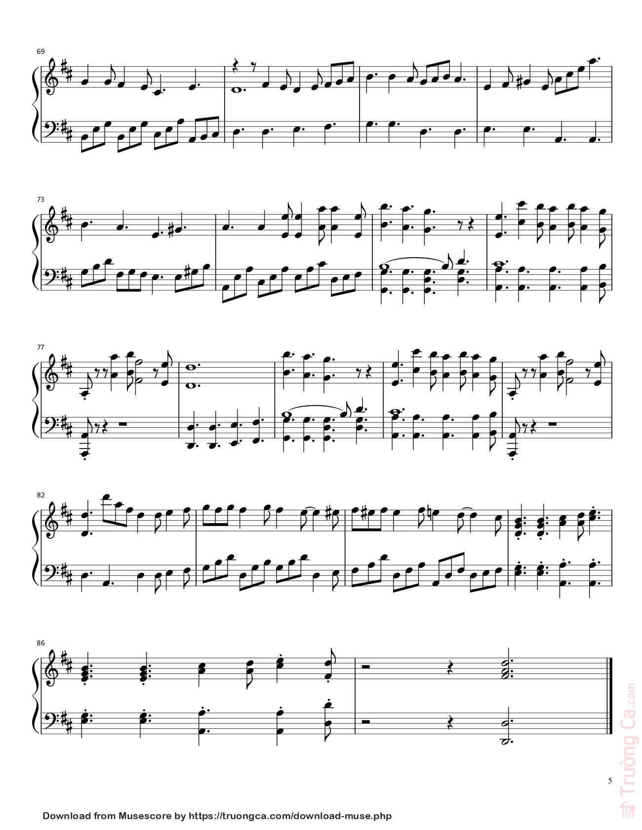 Page 5 of the piano sheet music PDF – Doraemon no Uta Sheet Piano by Vũ Dũng