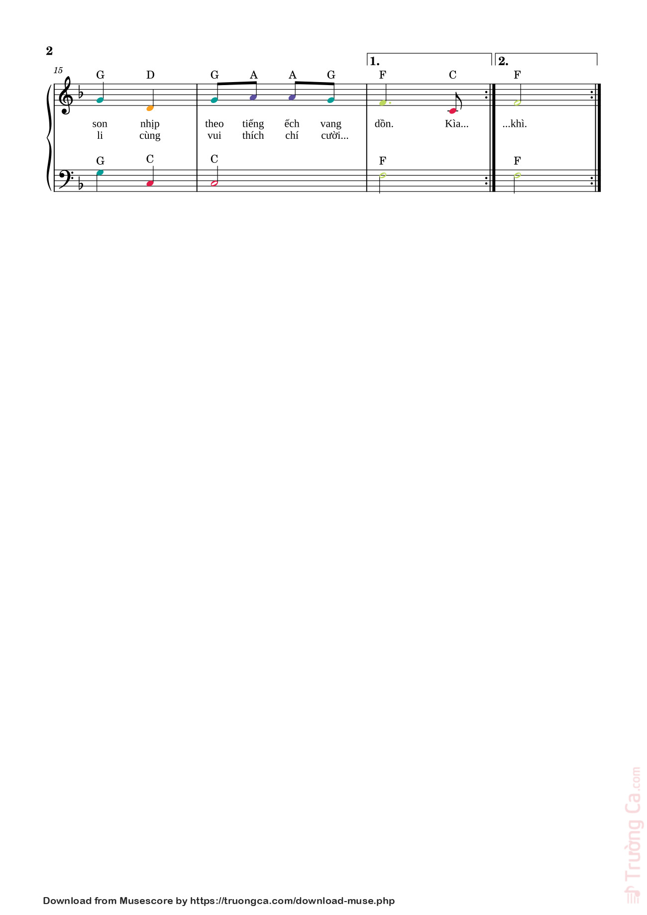 Page 2 of the piano sheet music PDF – Chú ếch con Sheet Piano (easy) by Phan Nhân