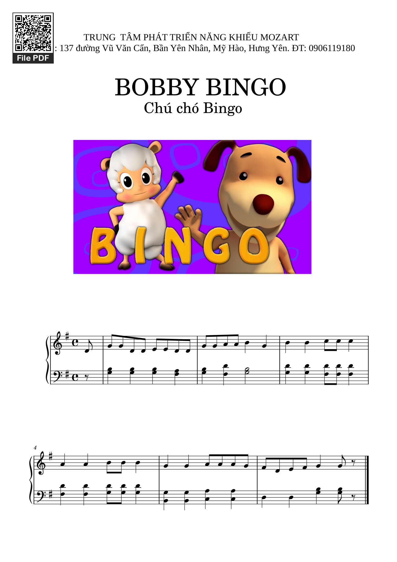 Page 1 of the piano sheet music PDF – BOBBY BINGO
Chú chó Bingo Sheet Piano by Quyennhanhoa