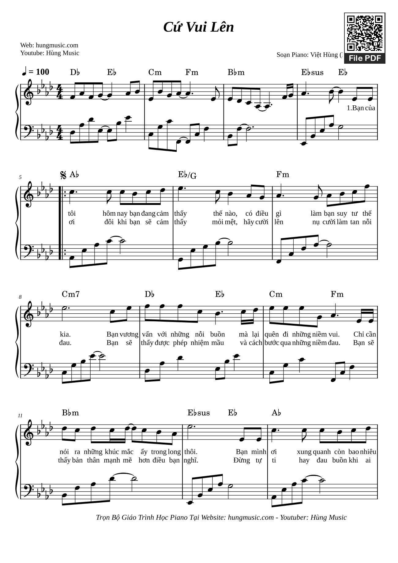Page 1 of the piano sheet music PDF Piano – Cứ Vui Lên Sheet Piano by Mỹ Tâmi
