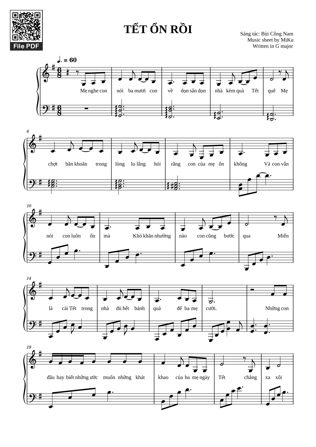 Page 1 of the piano sheet music PDF – TẾT ỔN RỒI Sheet Piano by  Bùi Công Nam