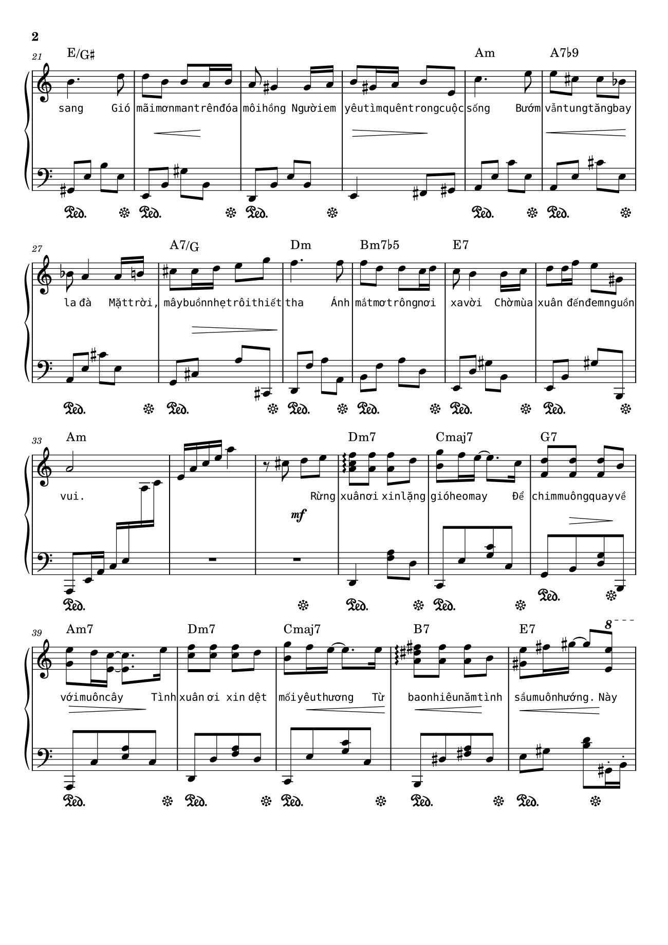 Page 2 of the piano sheet music PDF – Điệp khúc mùa xuân Sheet Piano (Am) by Quốc Dũng