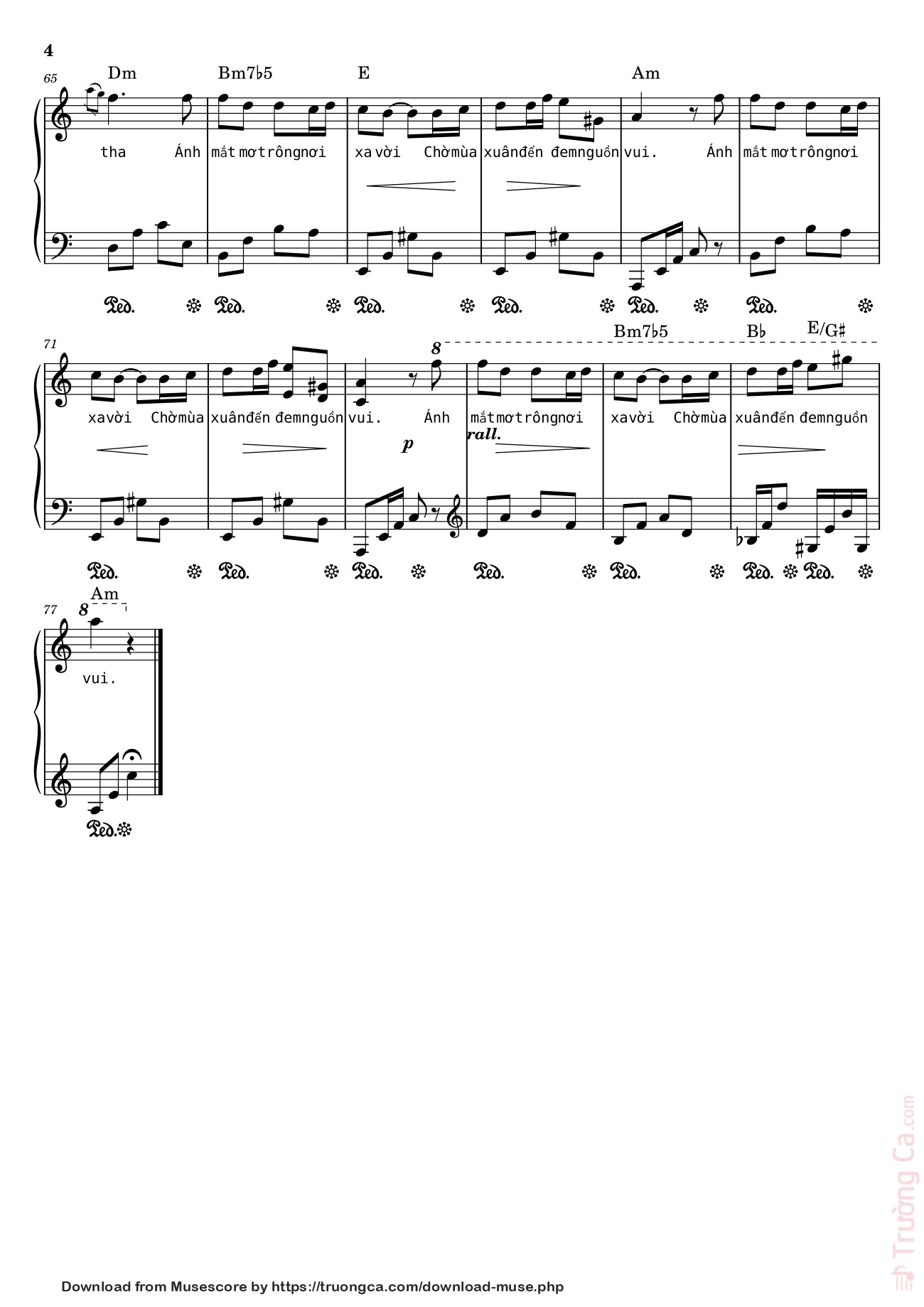 Page 4 of the piano sheet music PDF – Điệp khúc mùa xuân Sheet Piano (Am) by Quốc Dũng