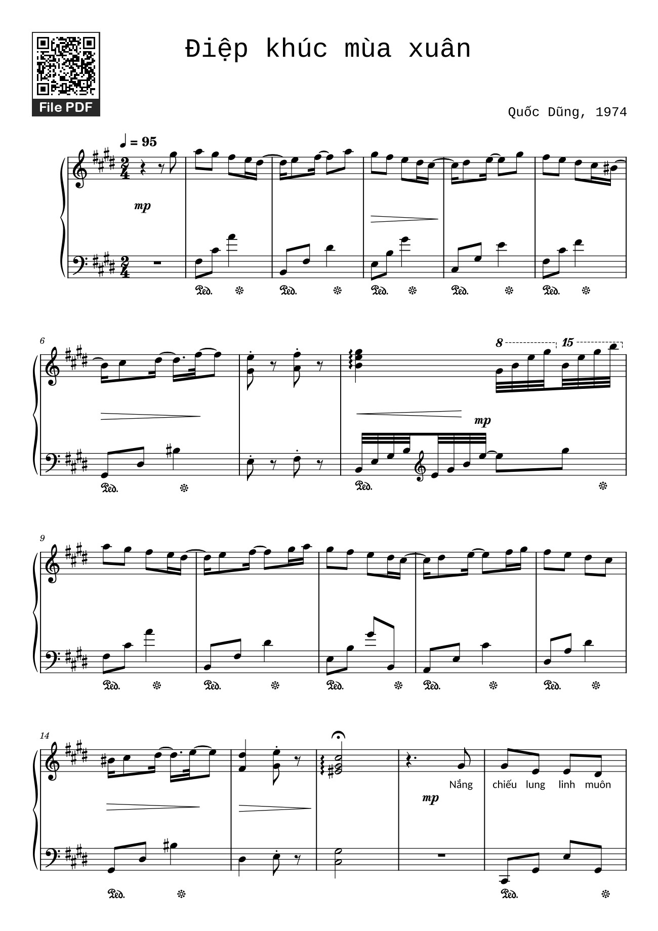 Page 1 of the piano sheet music PDF – Điệp khúc mùa xuân Sheet Piano (C♯m) by Quốc Dũng