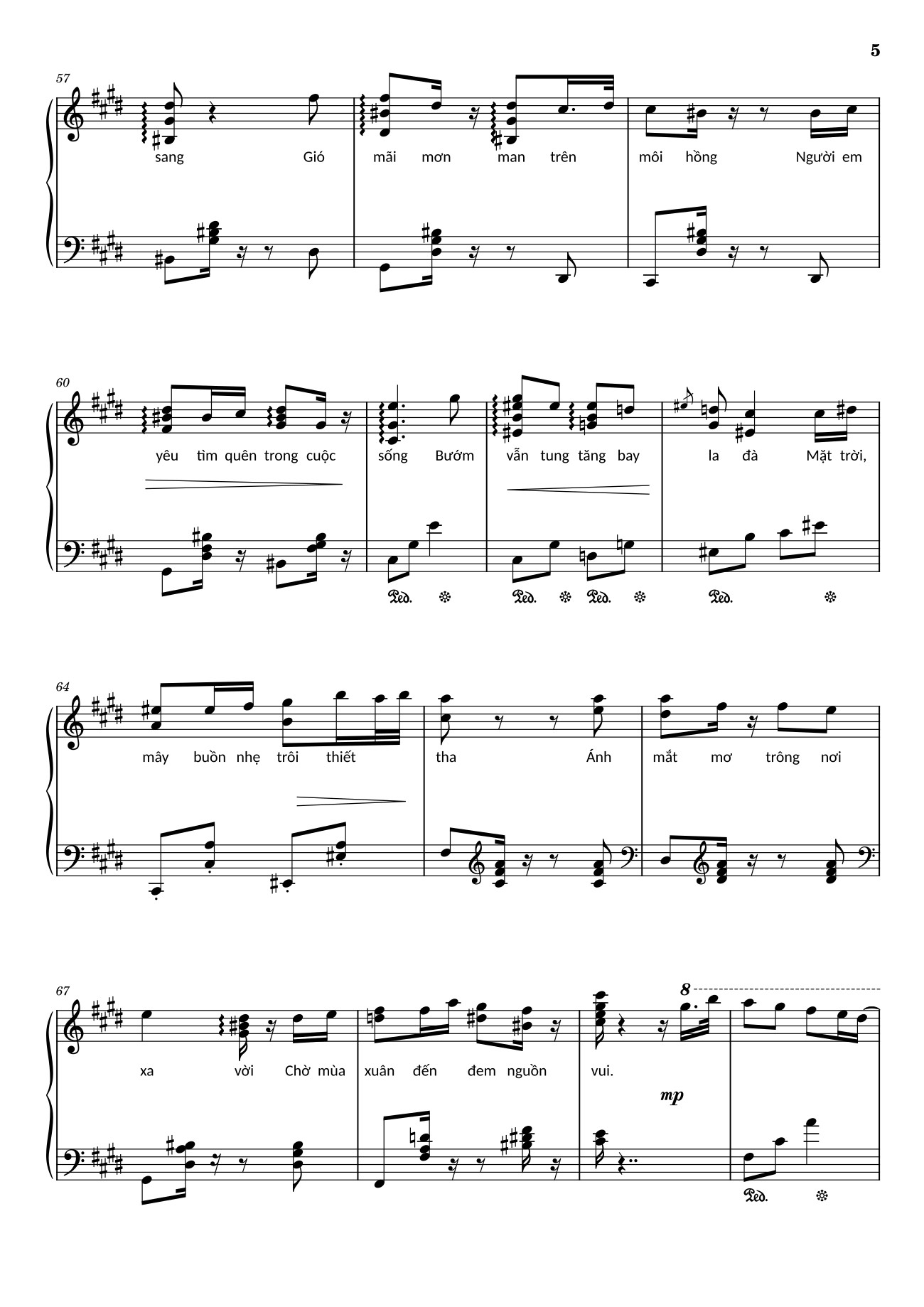 Page 5 of the piano sheet music PDF – Điệp khúc mùa xuân Sheet Piano (C♯m) by Quốc Dũng