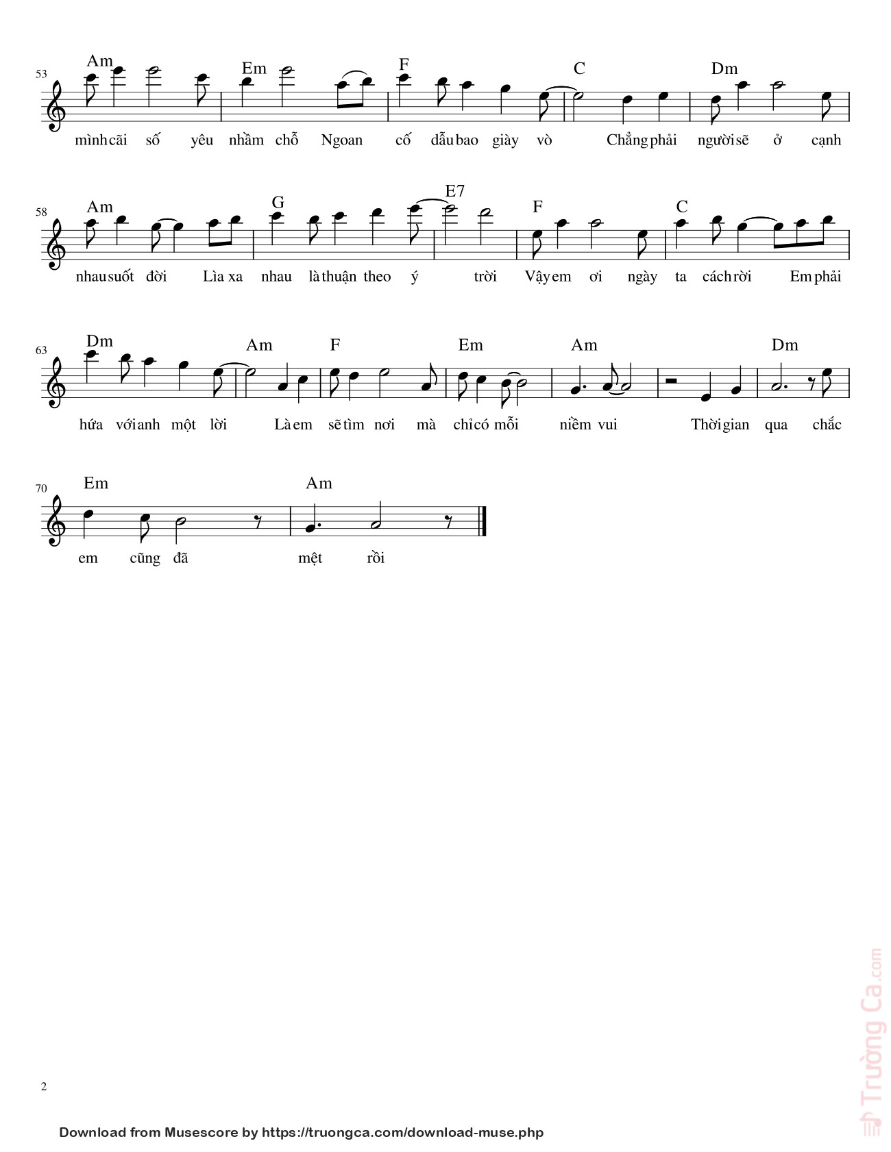 Page 2 of the piano sheet music PDF – Thuận theo ý trời by Nov103