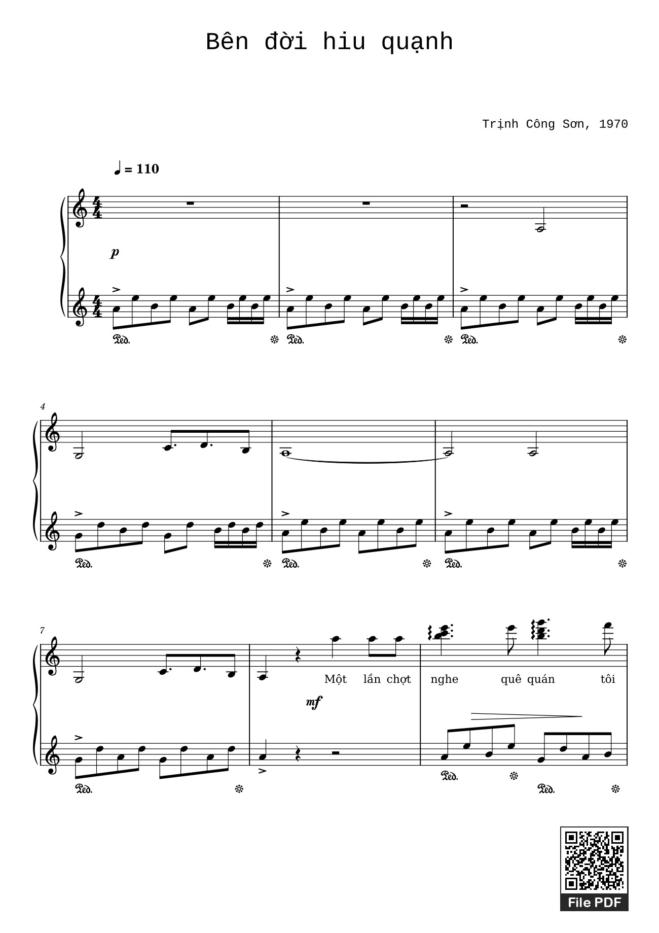 Page 1 of the piano sheet music PDF – Bên đời hiu quạnh Sheet Piano by Trịnh Công Sơn