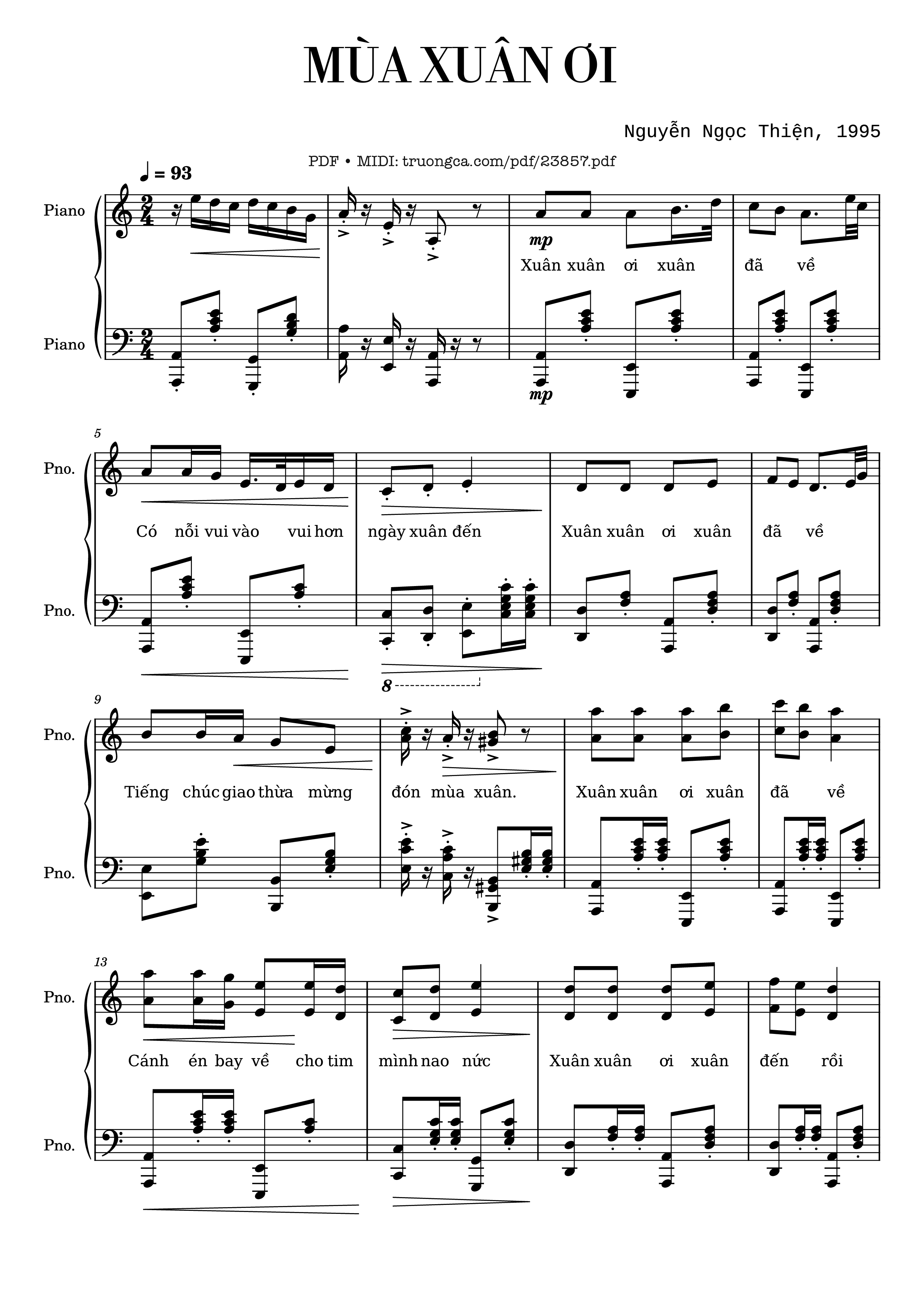 Page 1 of the piano sheet music PDF – Mùa xuân ơi Sheet Piano by Nguyễn Ngọc Thiện