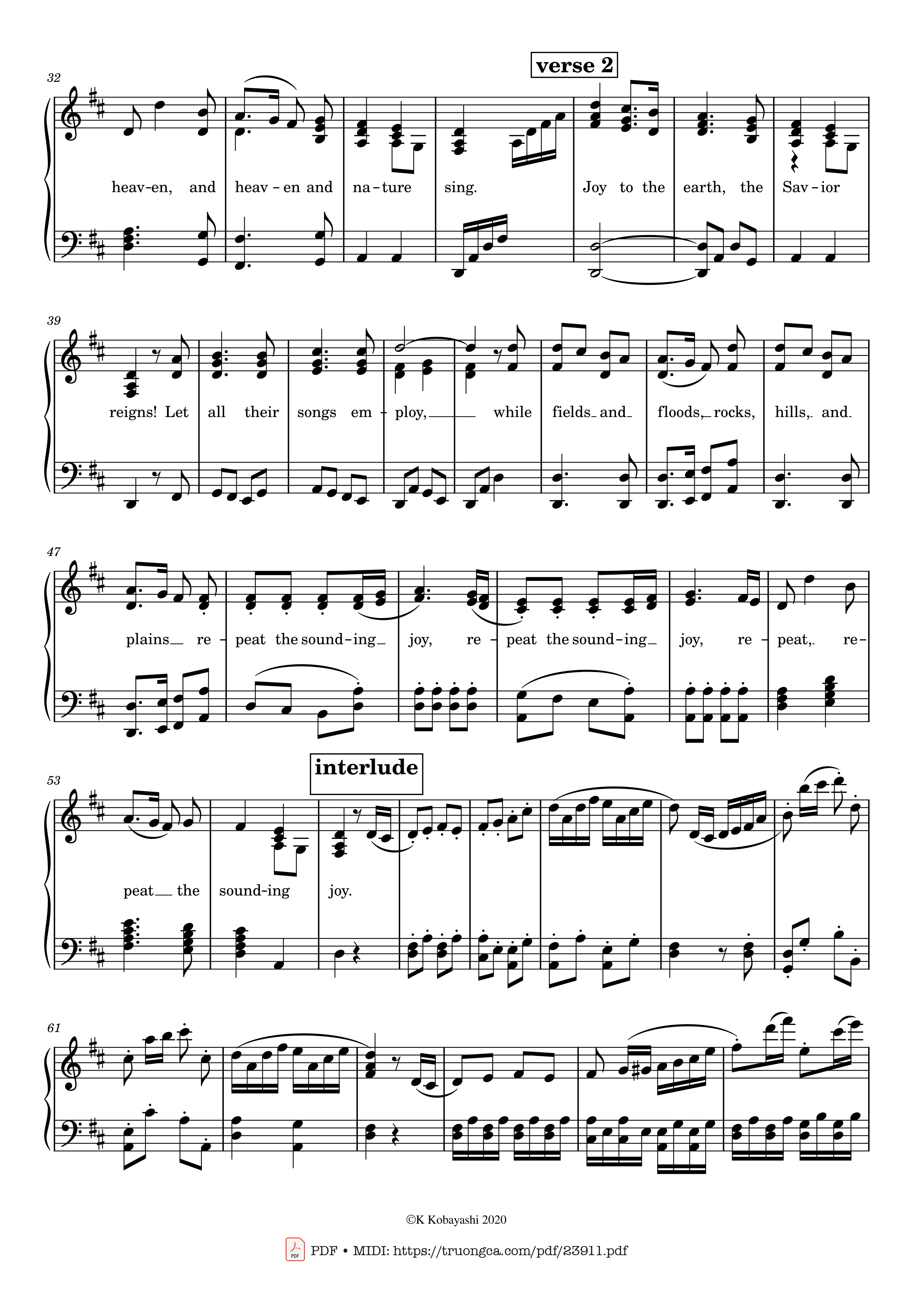 Page 2 of the piano sheet music PDF – Joy to the World! The Lord is come Sheet Piano by Lowell Mason