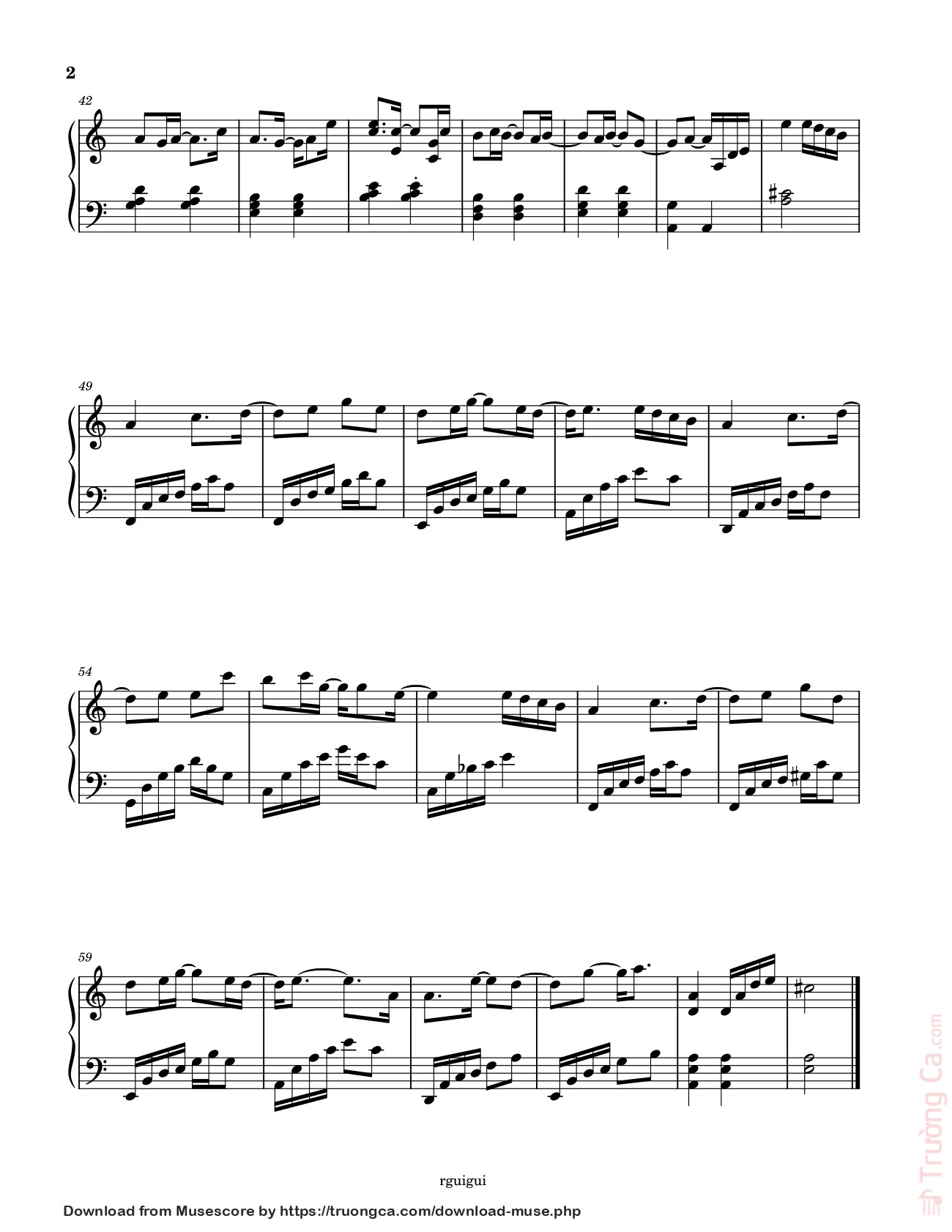 Page 2 of the piano sheet music PDF – Tháng Tư Là Lời Nói Dối Của Em Sheet Piano by Hà Anh Tuấn