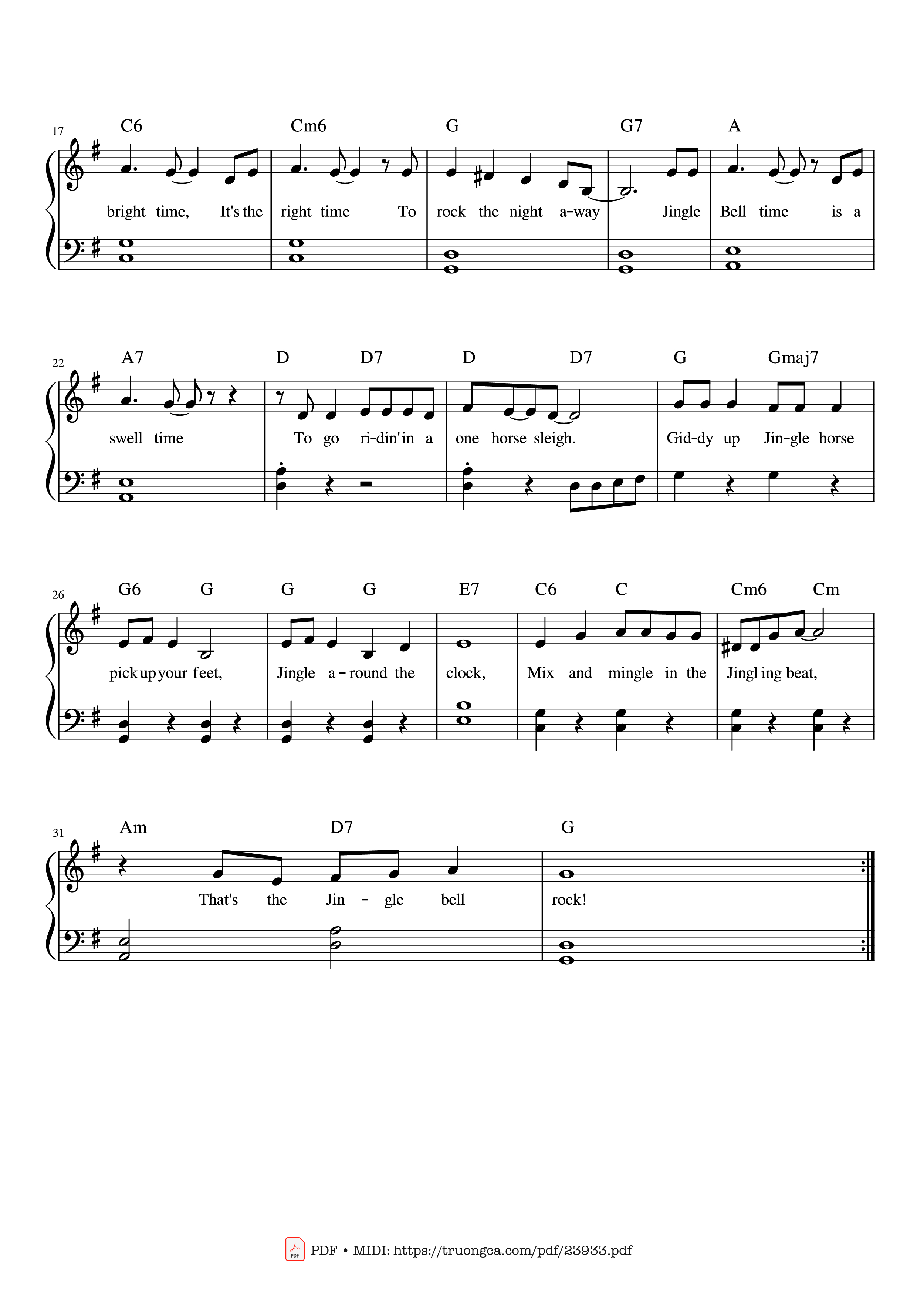 Page 2 of the piano sheet music PDF – Jingle Bell Rock Sheet Piano by Toby Kolos