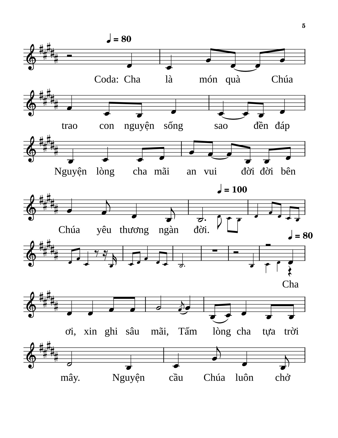 Page 5 of the piano sheet music PDF – Công ơn cha by Anmai
