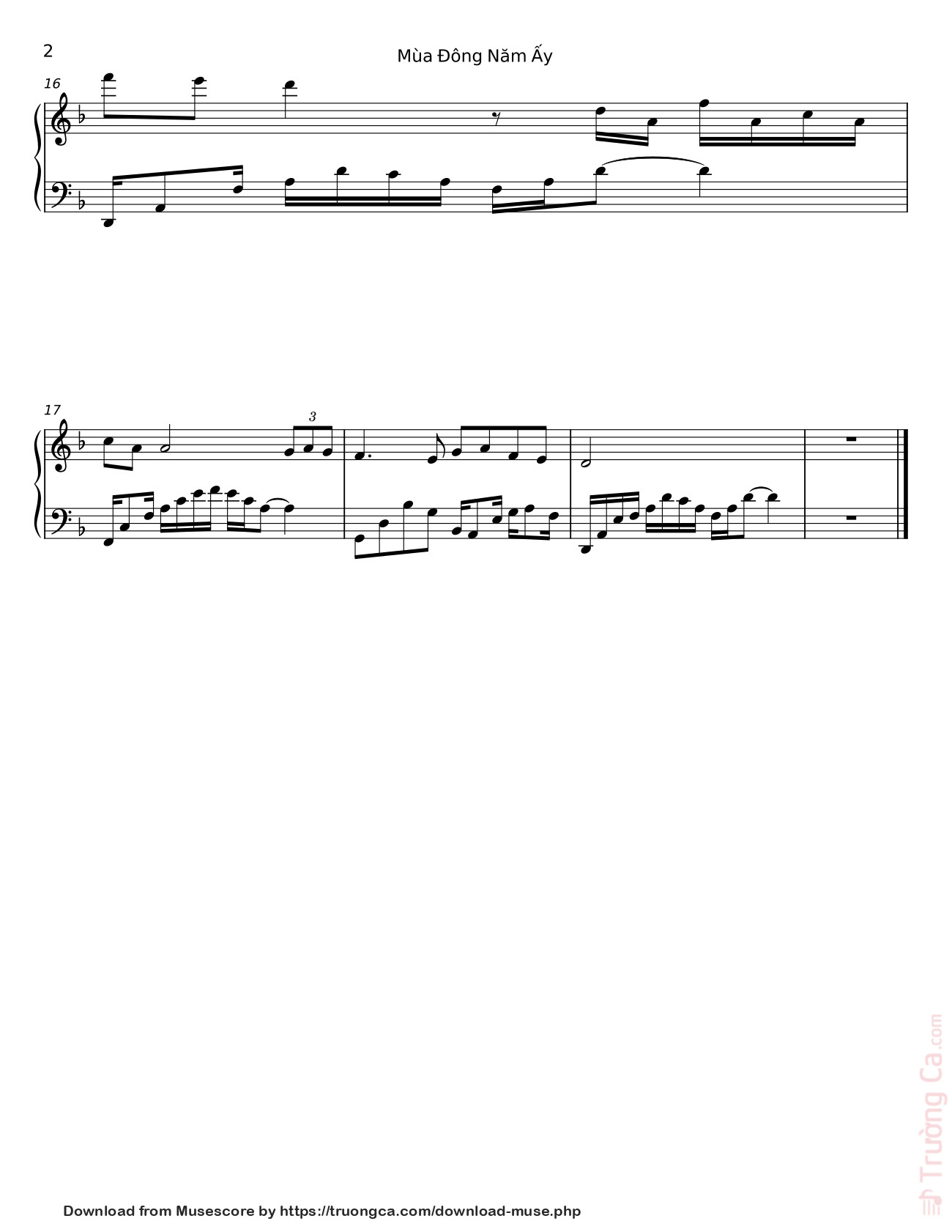 Page 2 of the piano sheet music PDF – Mùa Đông Năm Ấy Sheet Piano by Lafasse